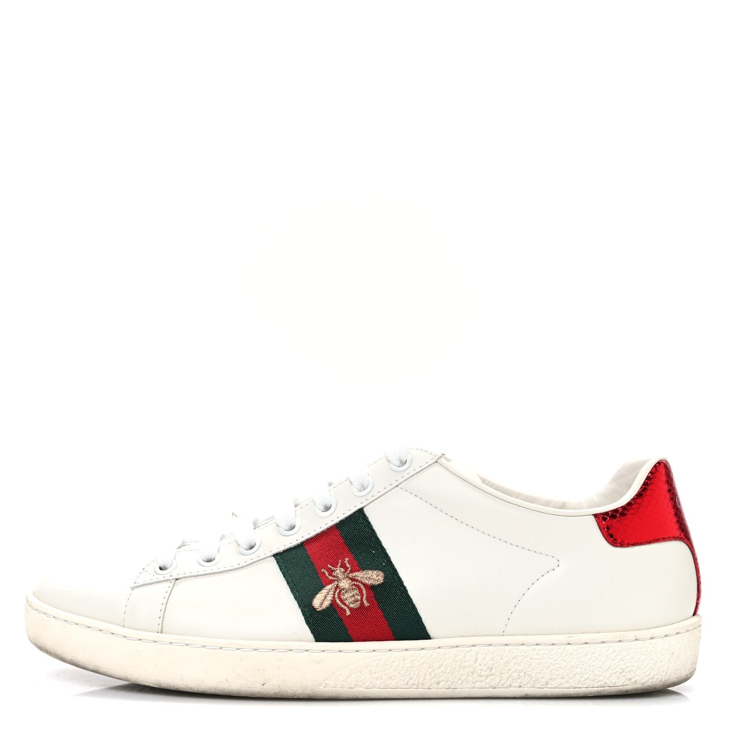 Calfskin Ayers Bee Embroidered Womens Ace Sneakers 39 White Red Flame Green