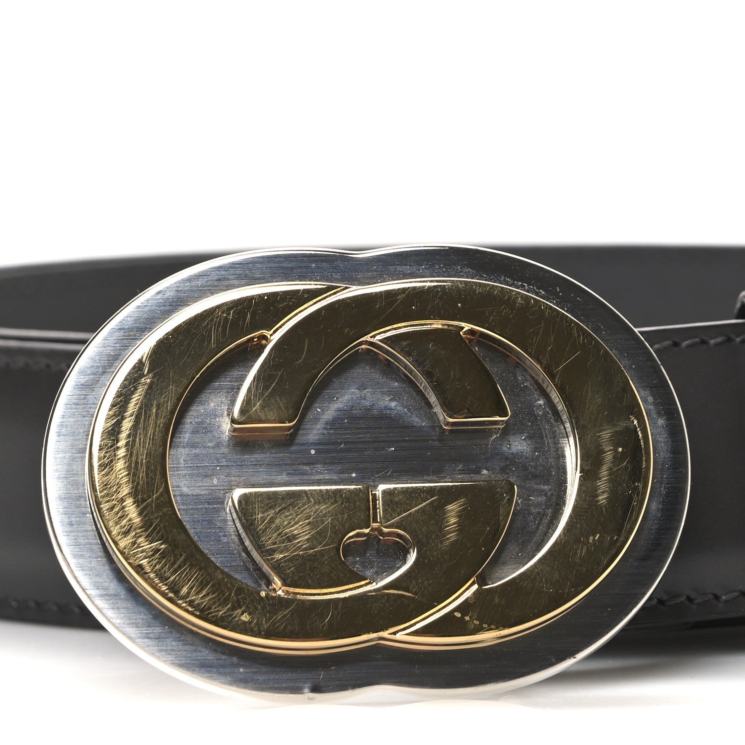 Smooth Calfskin Interlocking G Belt 95 38 Grey