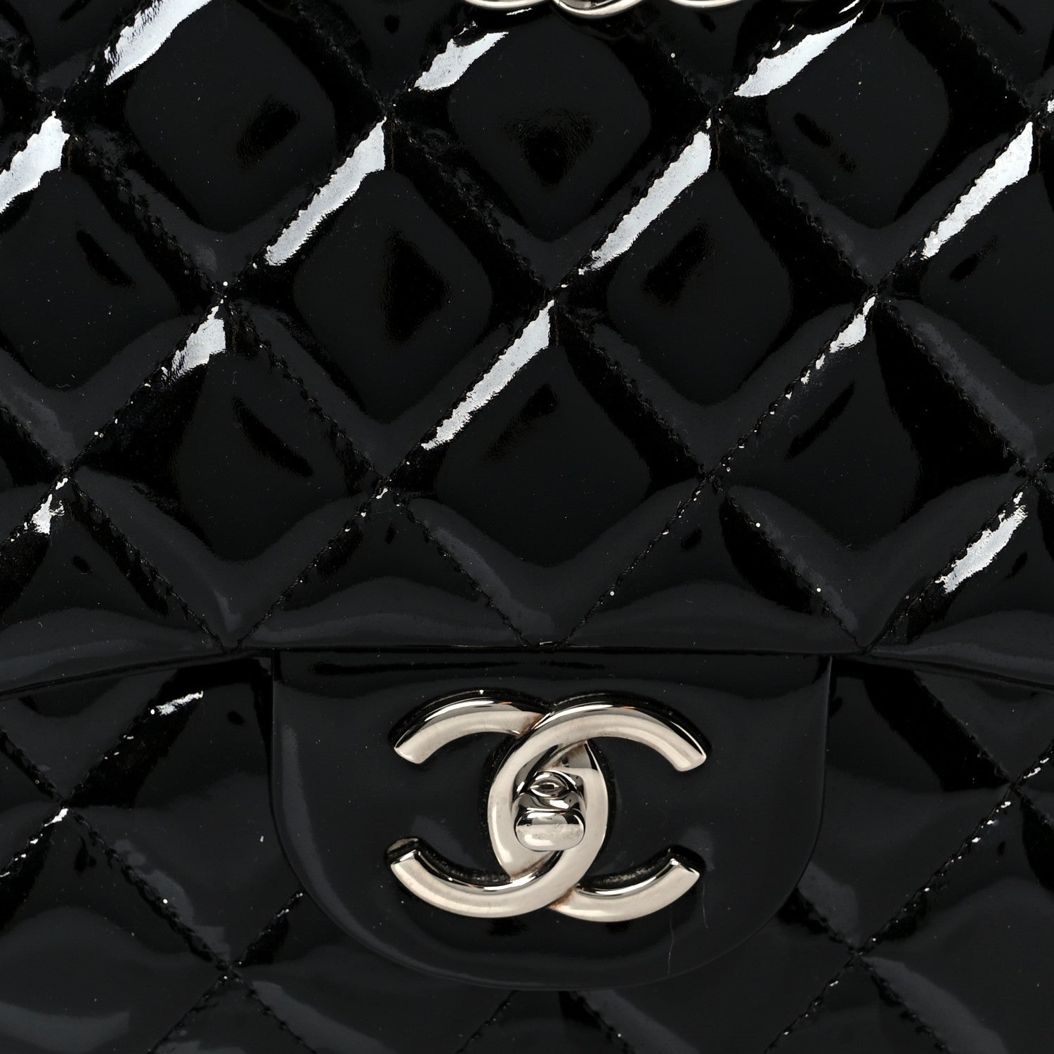 Patent Quilted Maxi Double Flap Black