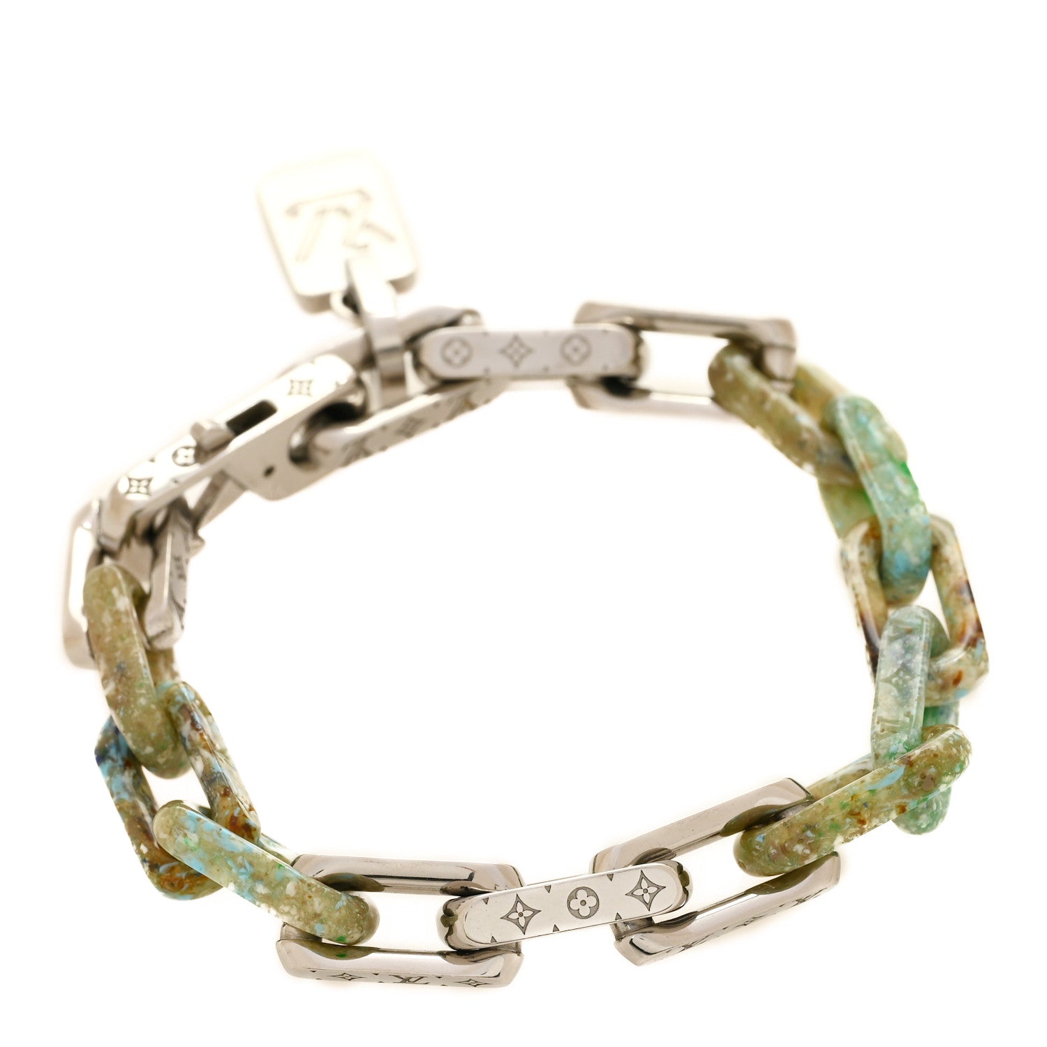 Metal Resin Monogram Chain Bracelet  Silver