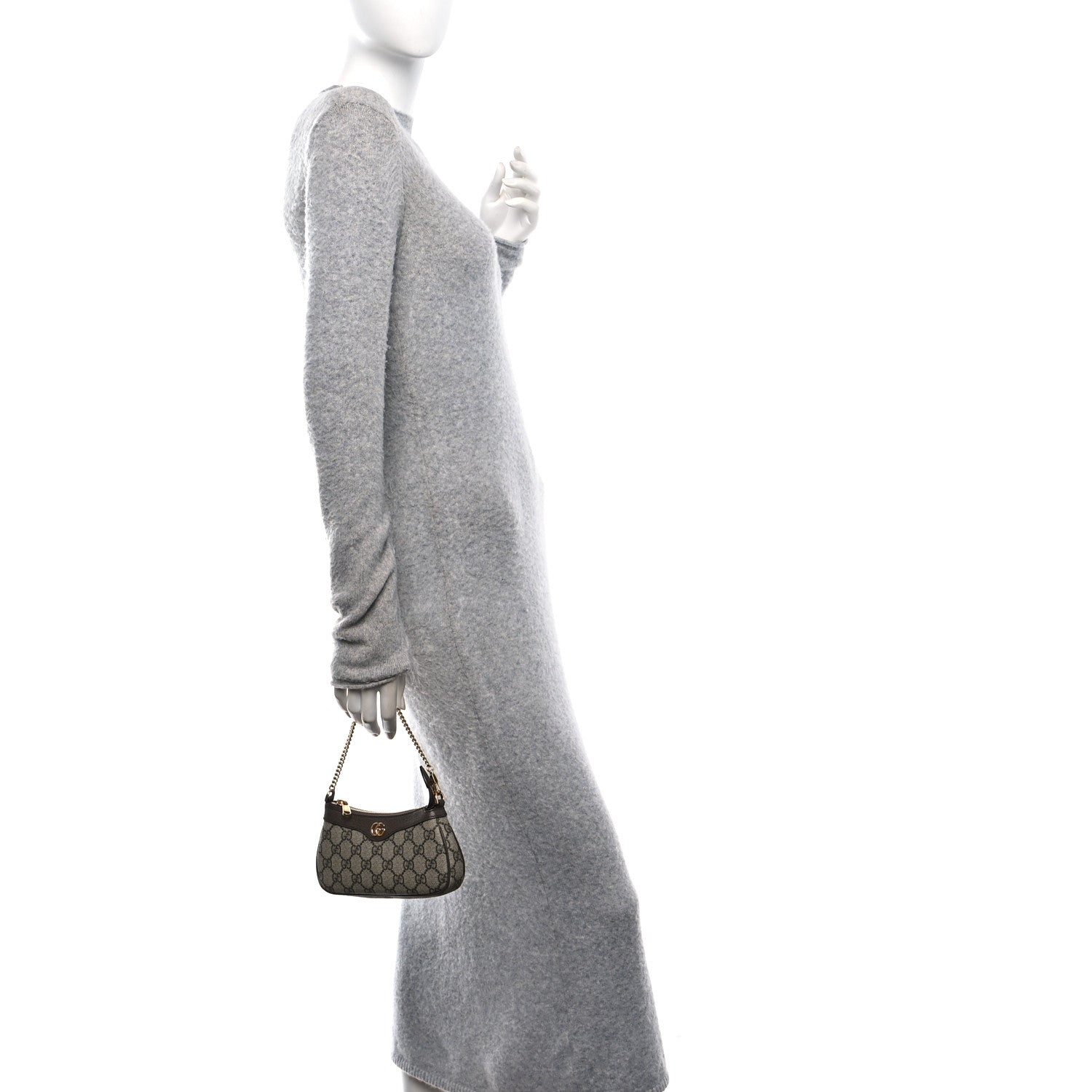 GG Supreme Monogram Textured Dollar Calfskin Mini Ophidia Chain Bag Beige Ebony