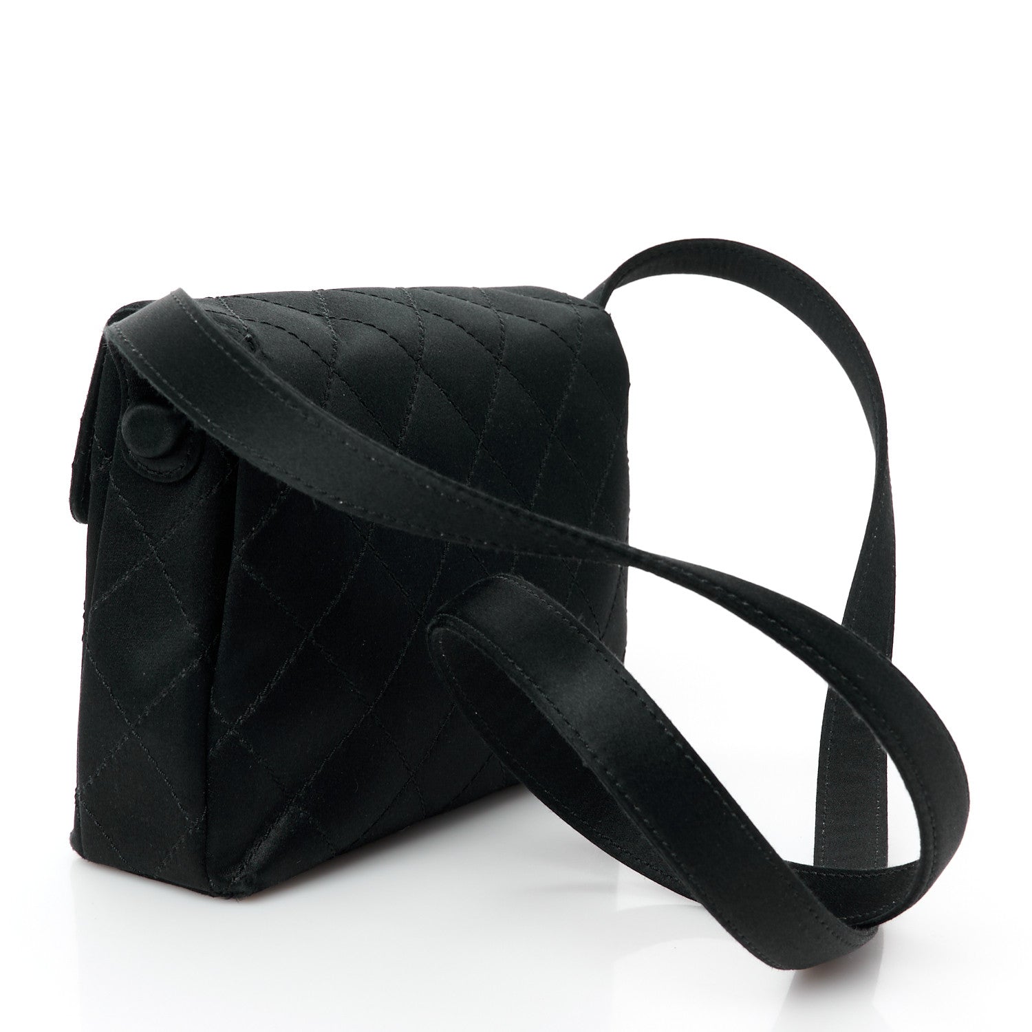 Satin Quilted Crystal CC Mini Square Flap Black