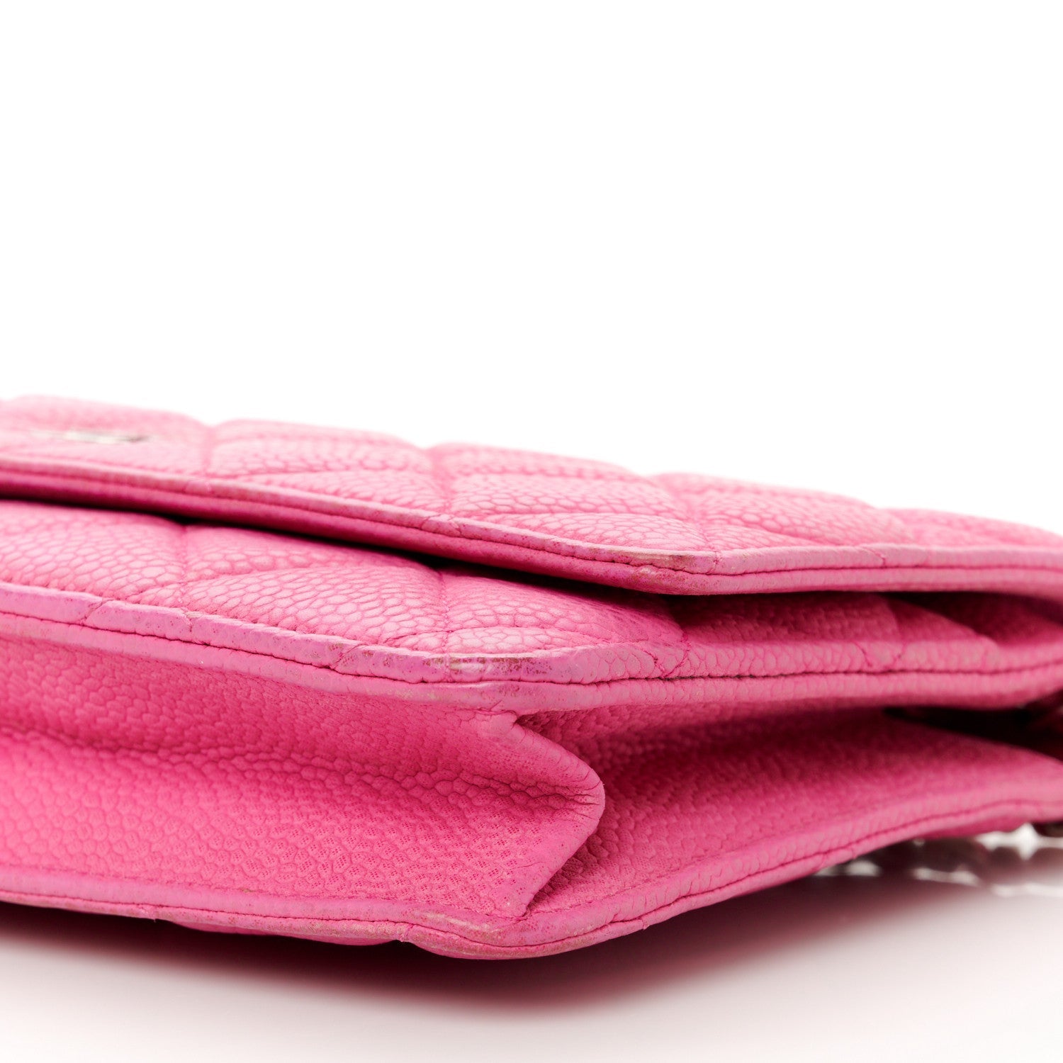 Iridescent Caviar Quilted Wallet on Chain WOC Pink