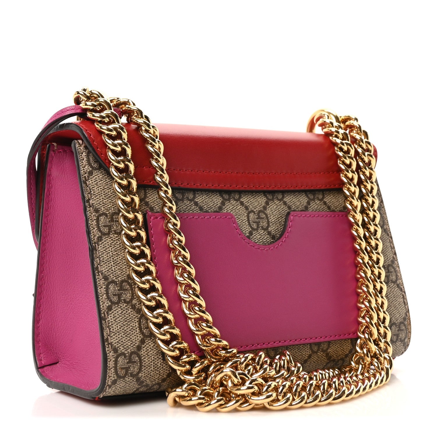 GG Supreme Monogram Calfskin Small Padlock Shoulder Bag Beige Hibiscus Red New Rosette