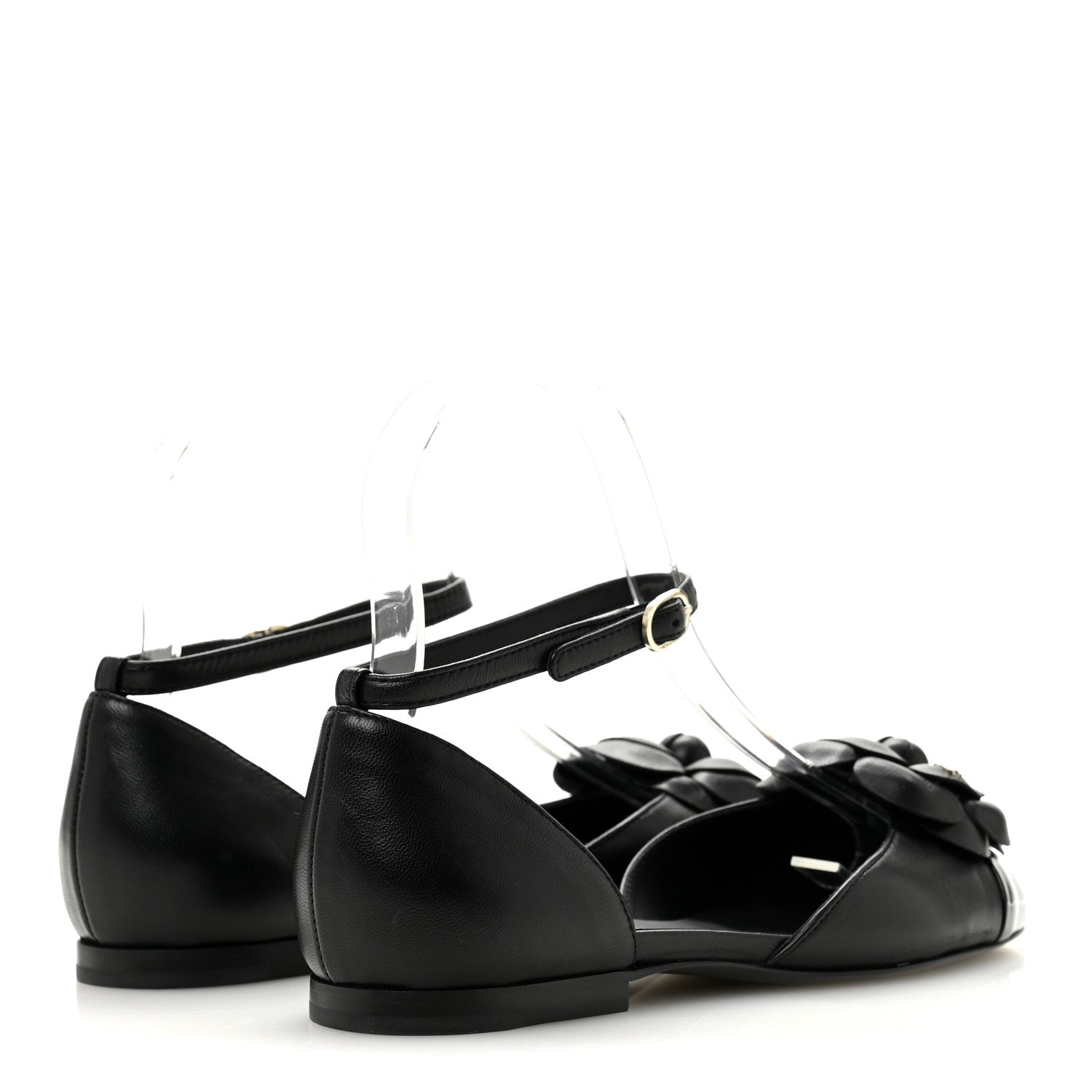 Lambskin Patent Calfskin Cap Toe Camellia Mary Jane Flats 36 Black