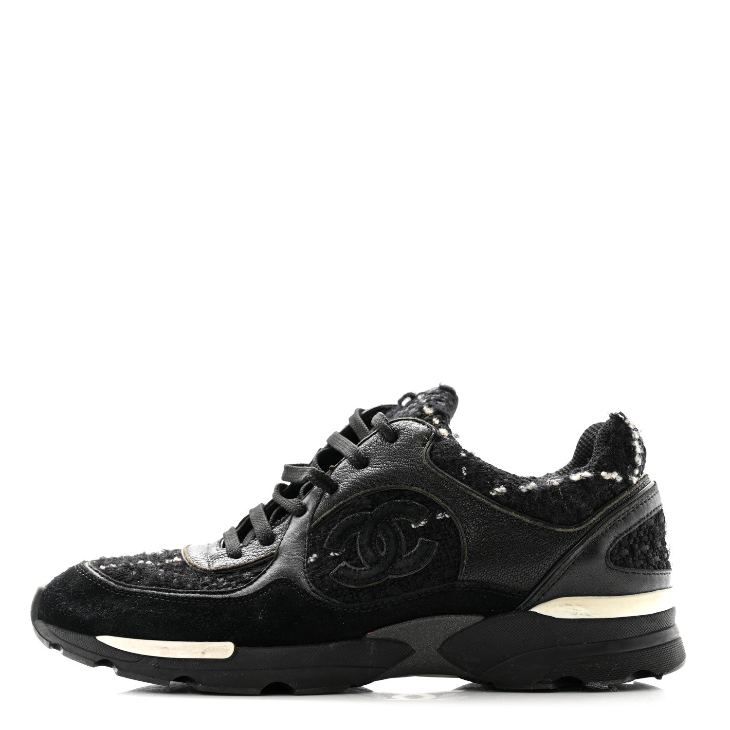 Tweed Suede Goatskin CC Sneakers 38 Black White