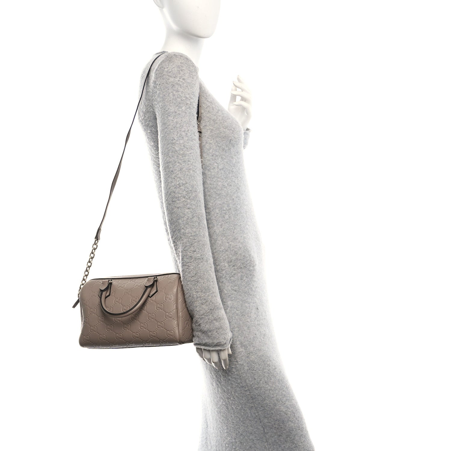 GG Grainy Calfskin Emblem Small Top Handle Bag Taupe