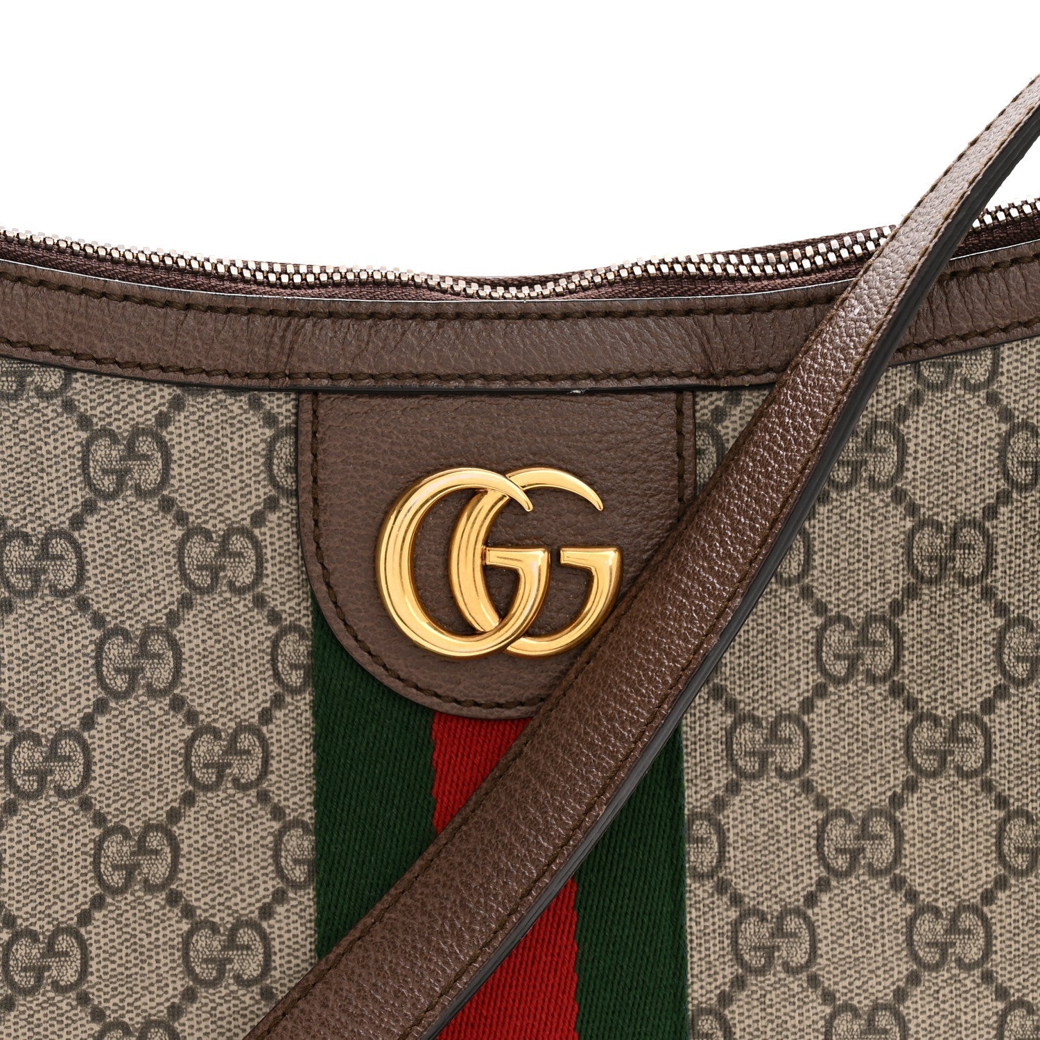 GG Supreme Monogram Web Small Ophidia Half Moon Hobo Brown