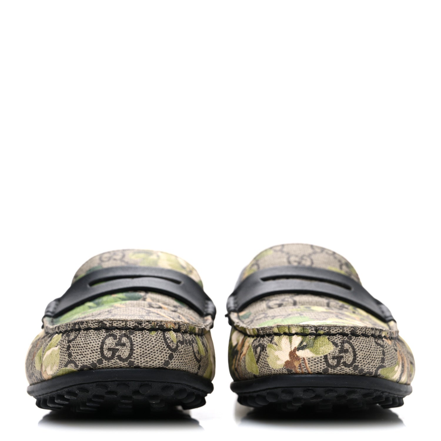 GG Supreme Monogram Blooms Mens Driver Loafers 7 Beige New Military Black