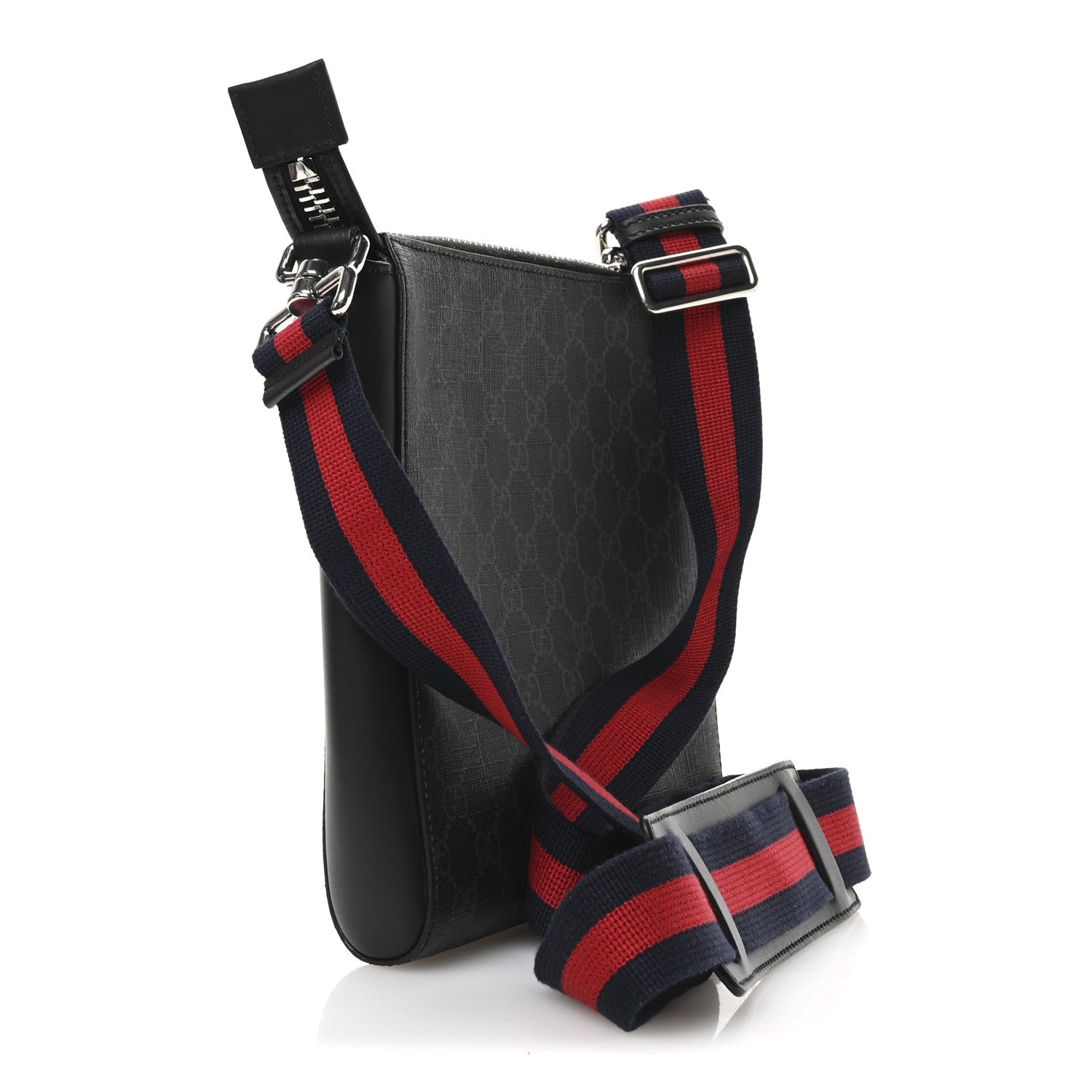 GG Supreme Monogram Web Small Flat Messenger Bag Black Grey
