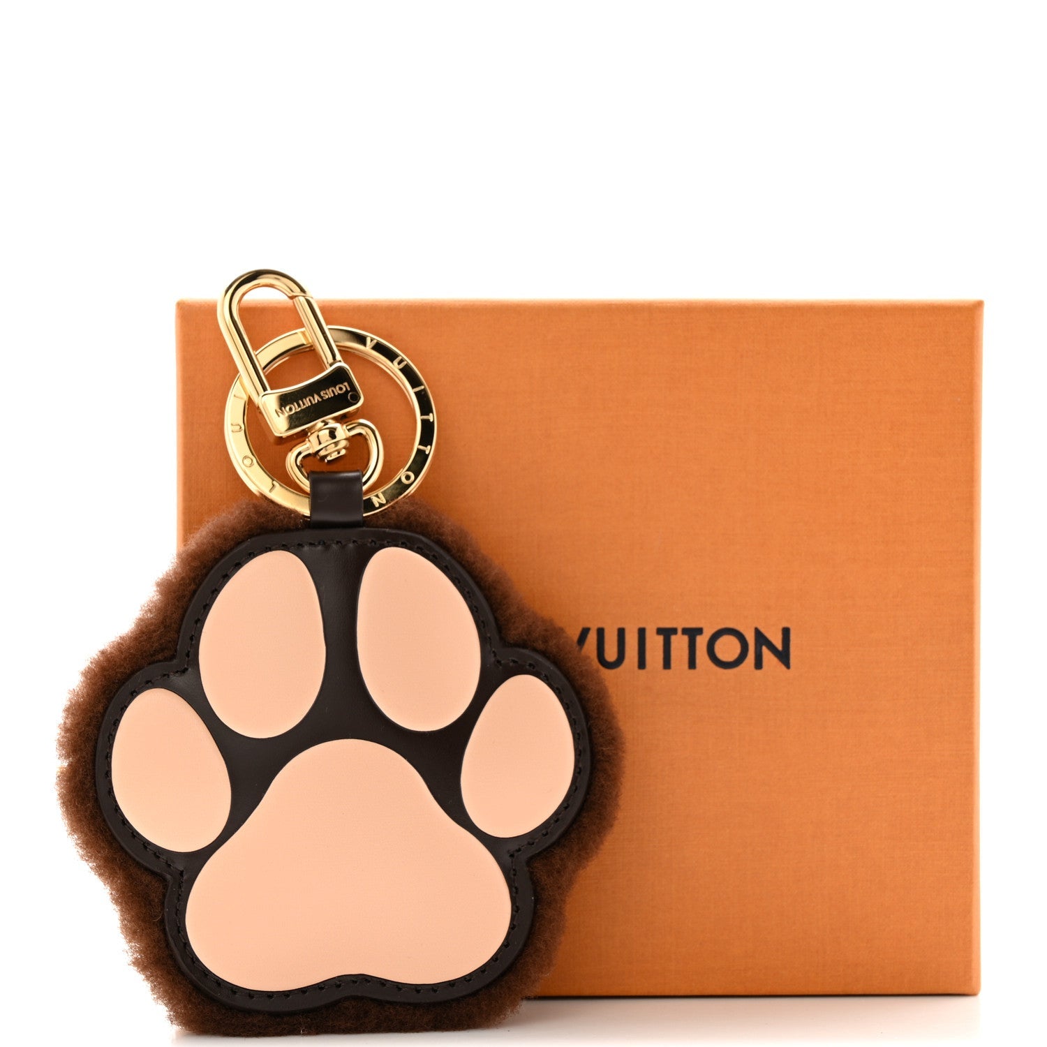 Shearling LV Paw Key Holder Bag Charm Brown