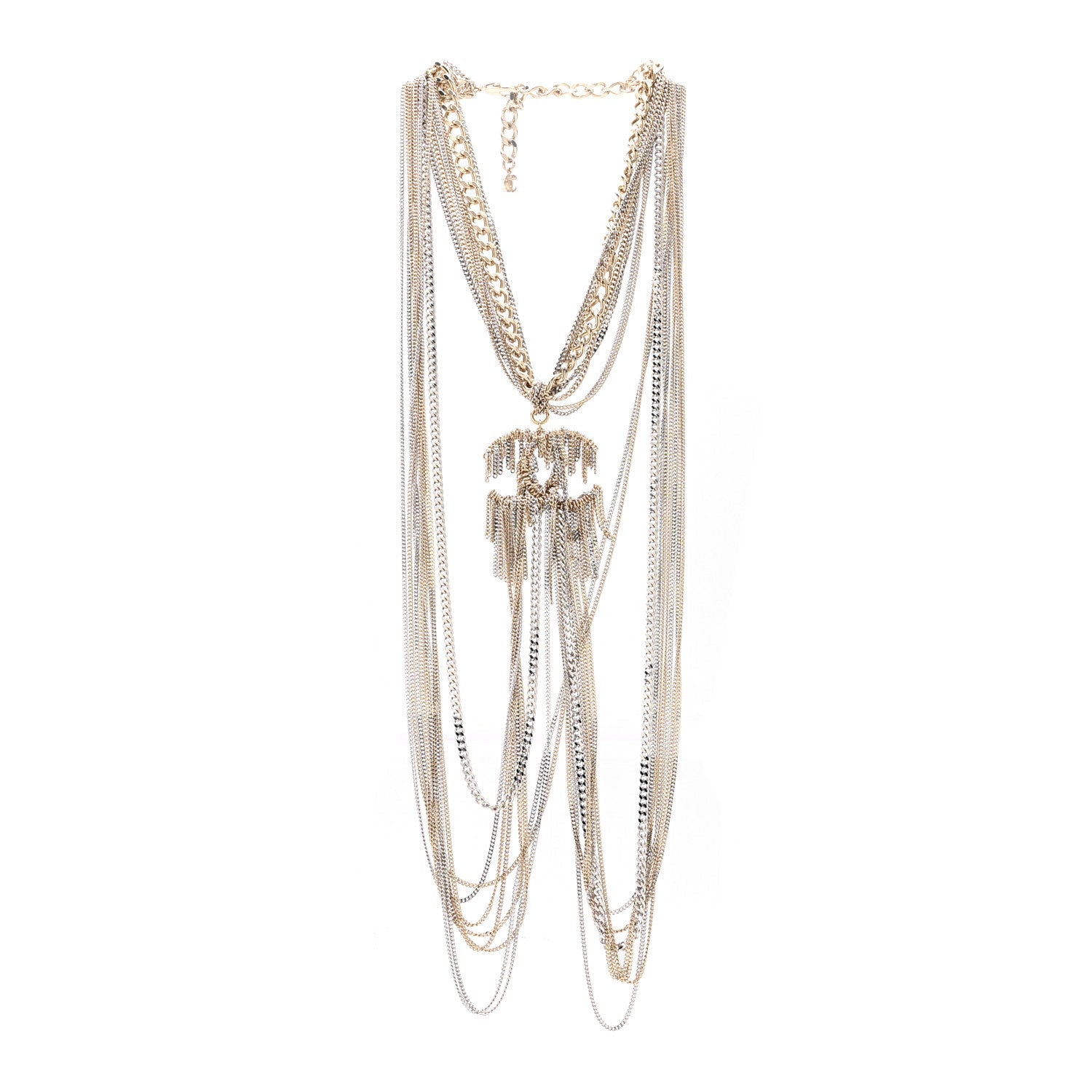Chain Fringe Multi Strand CC Necklace Gold