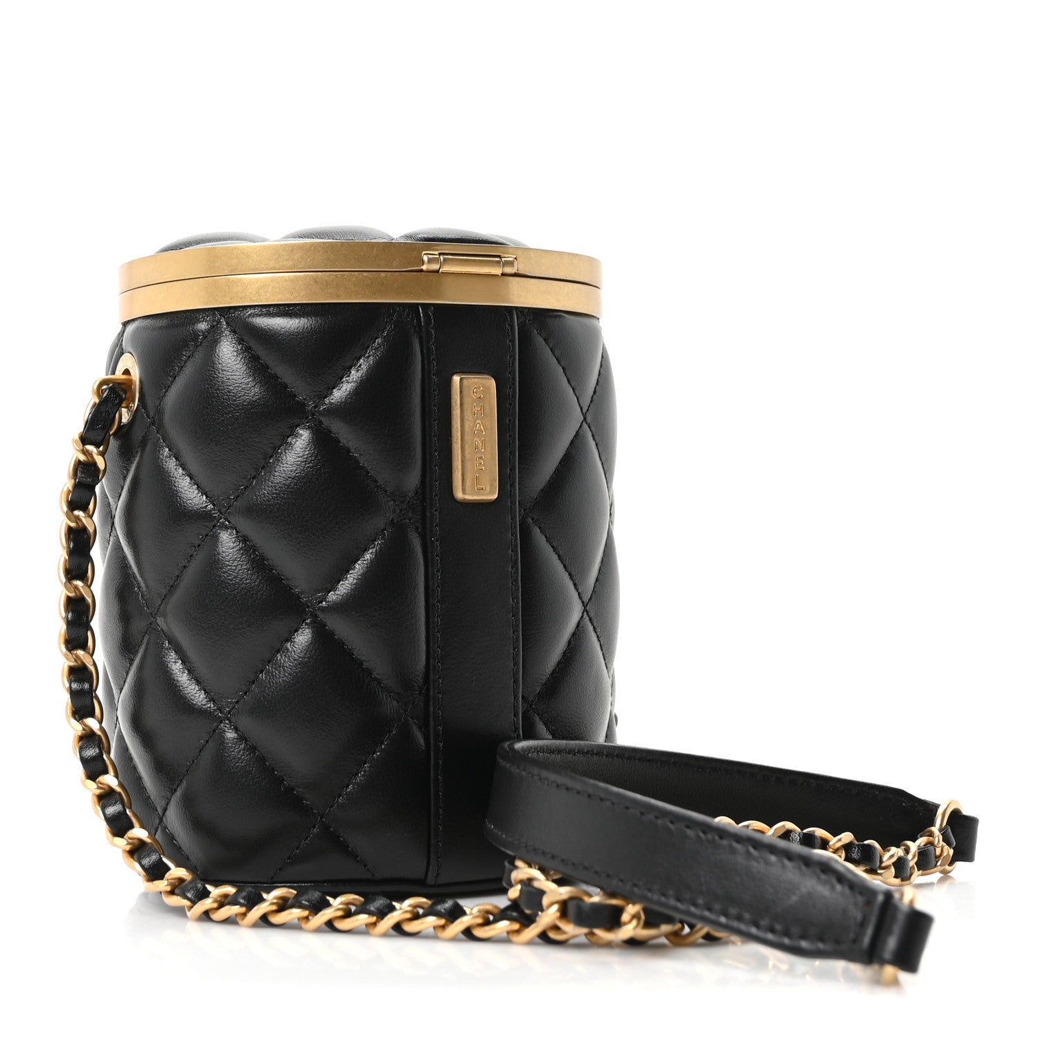 Lambskin Quilted Mini Crown Box Bag Black