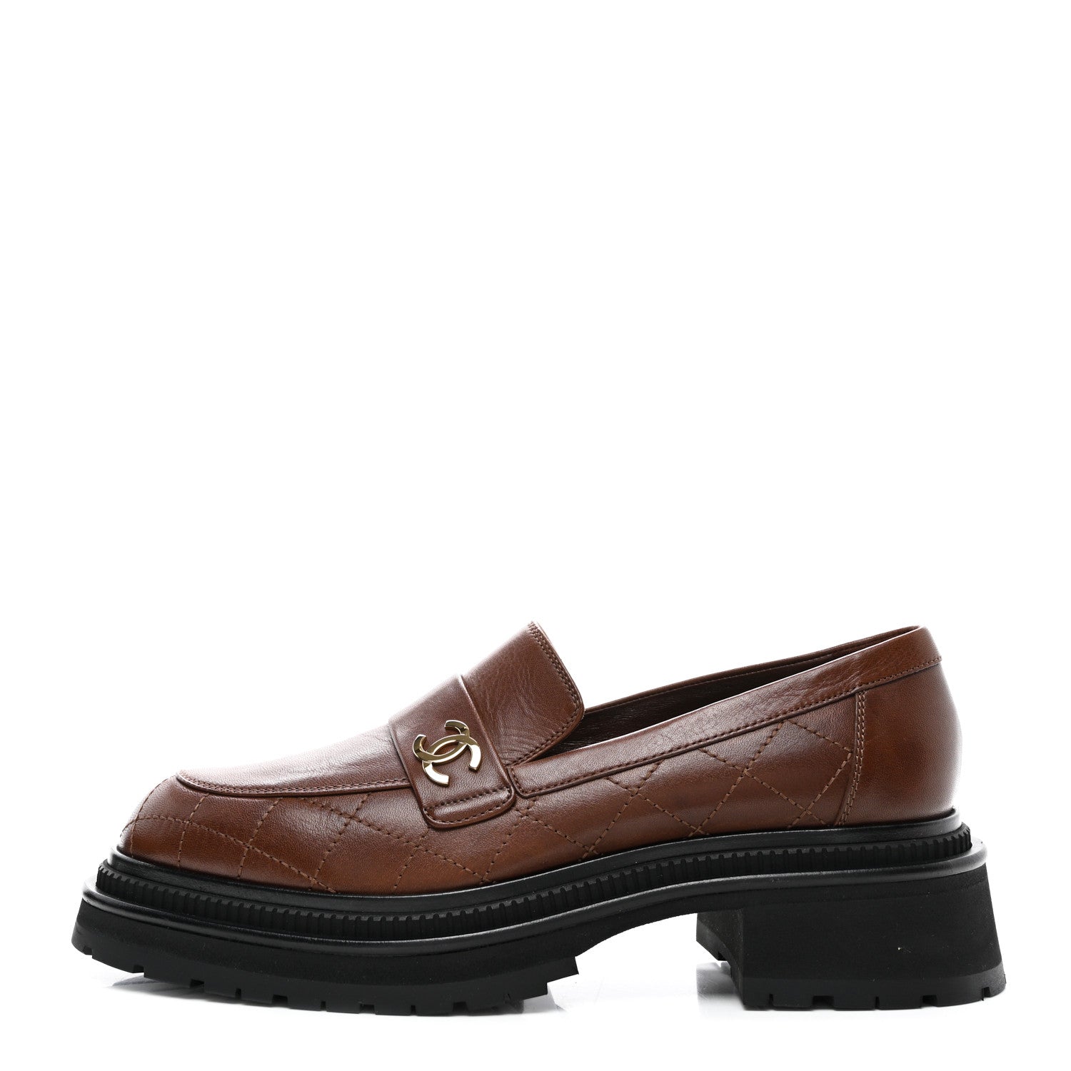 Calfskin Quilted CC Mocassin Loafers 42 Brown
