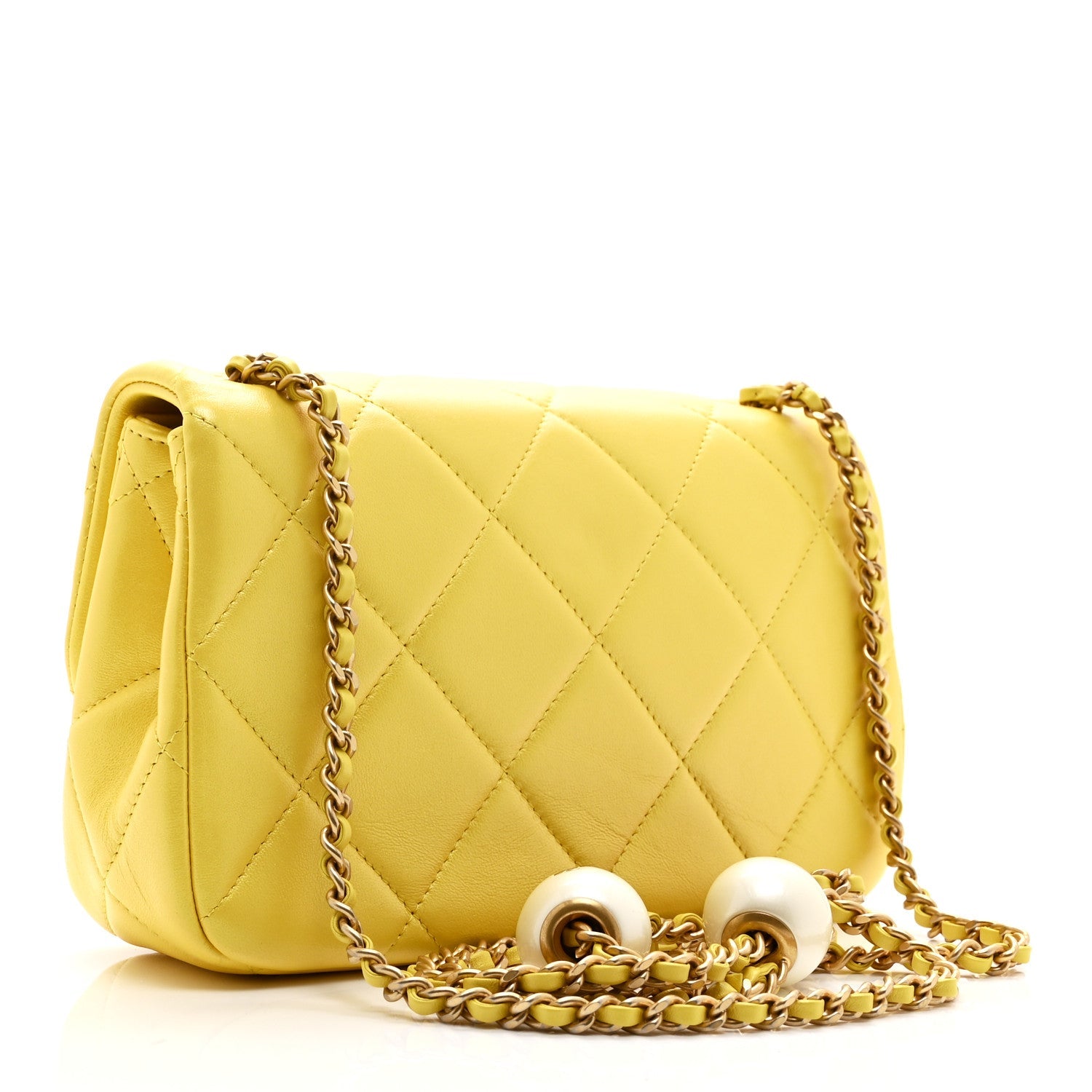 Iridescent Lambskin Quilted Mini Rectangular Pearl Crush Flap Yellow