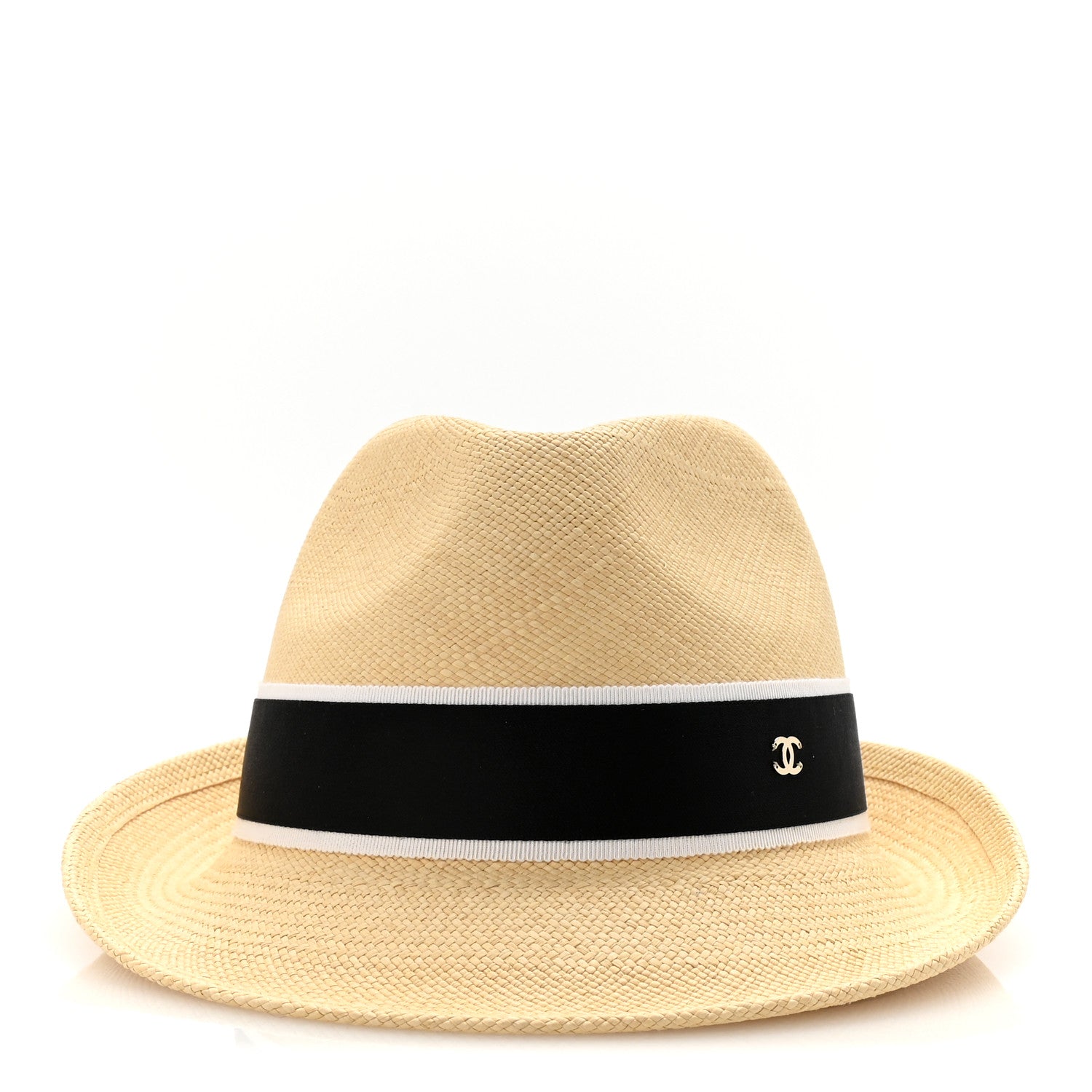 Straw Grosgrain Ribbon Fedora Hat S Beige Black