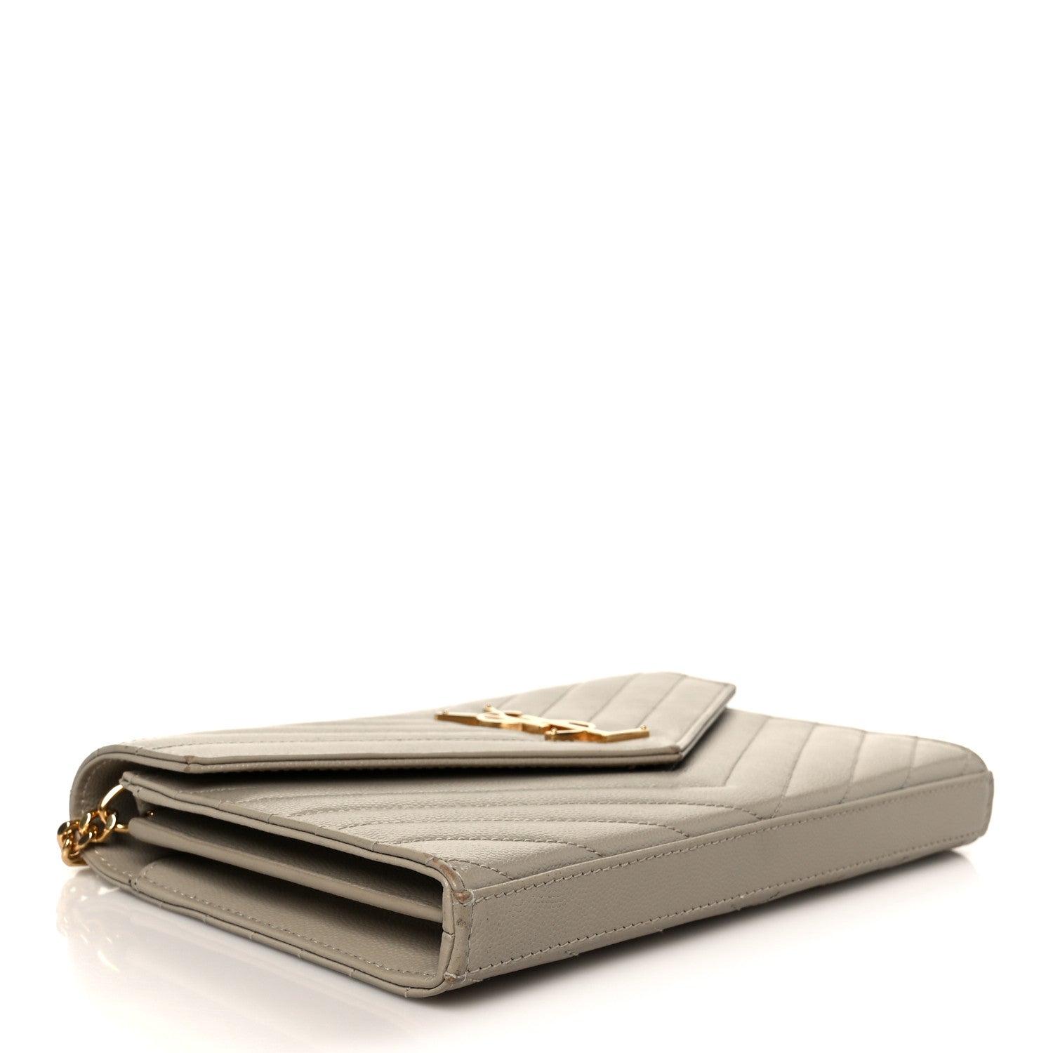 Grain De Poudre Matelasse Chevron Monogram Chain Wallet Sea Salt