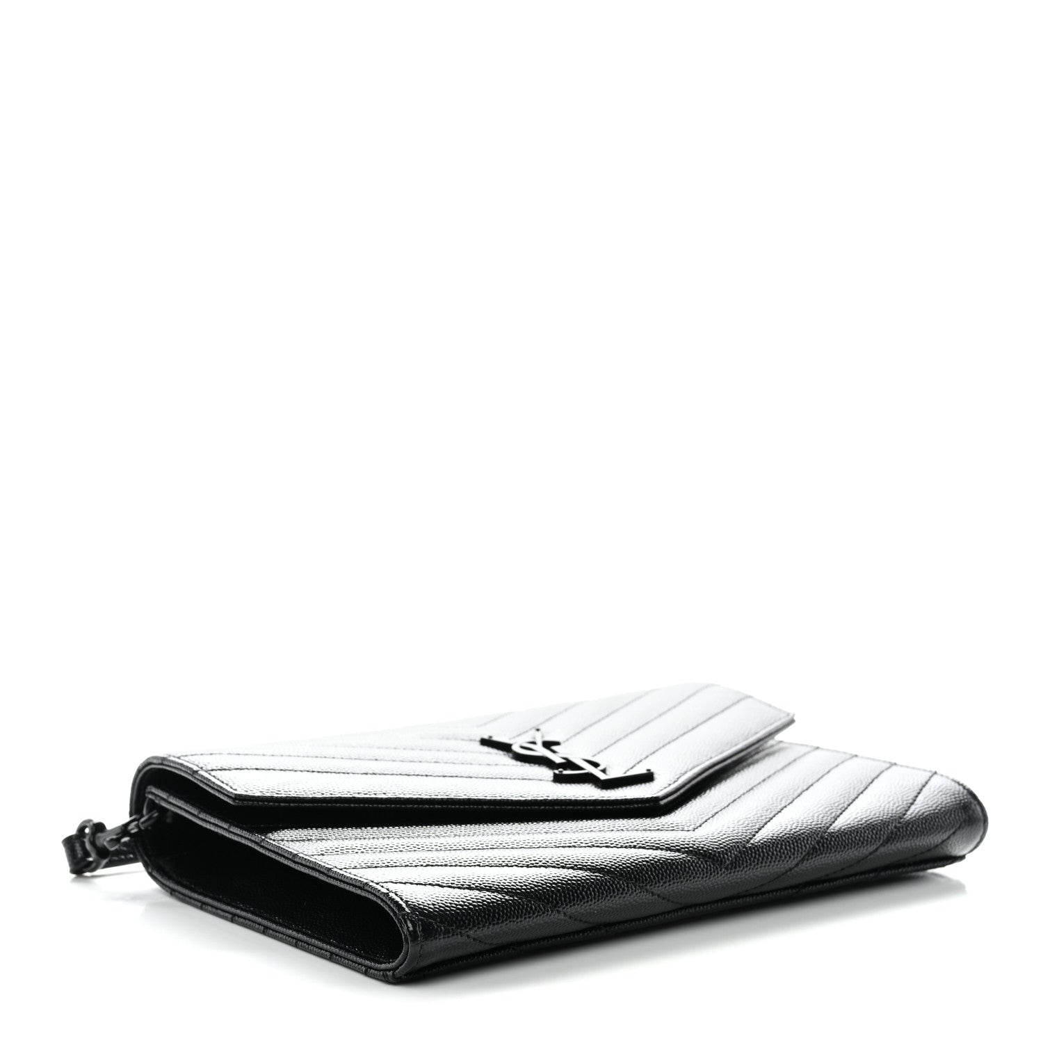 Grain De Poudre Matelasse Chevron Monogram Monochrome Envelope Clutch Black