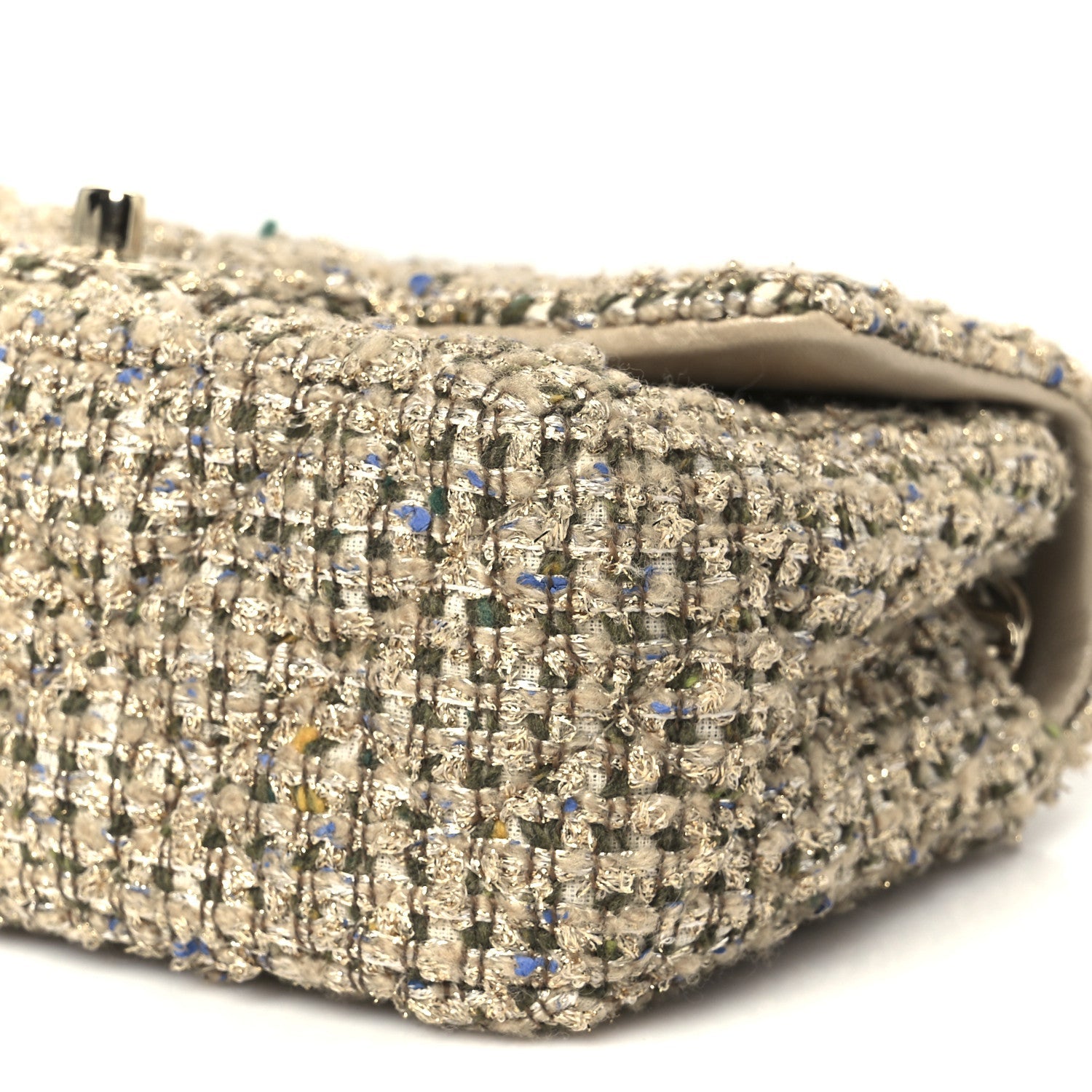 Tweed Quilted Mini Rectangular Flap Beige