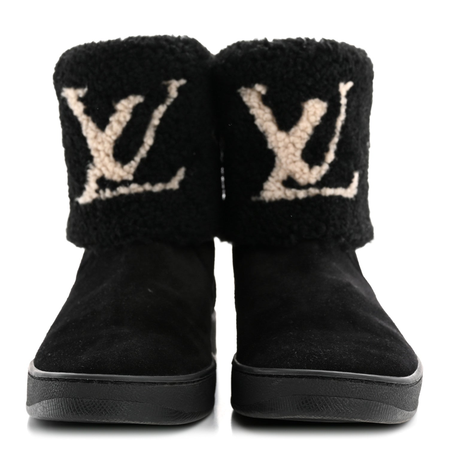 Suede Calfskin Shearling Snowdrop Flat Ankle Boot 38.5 Black
