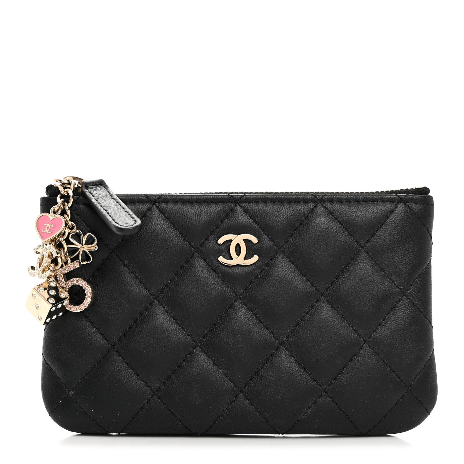 Lambskin Quilted Casino Coin Purse Black