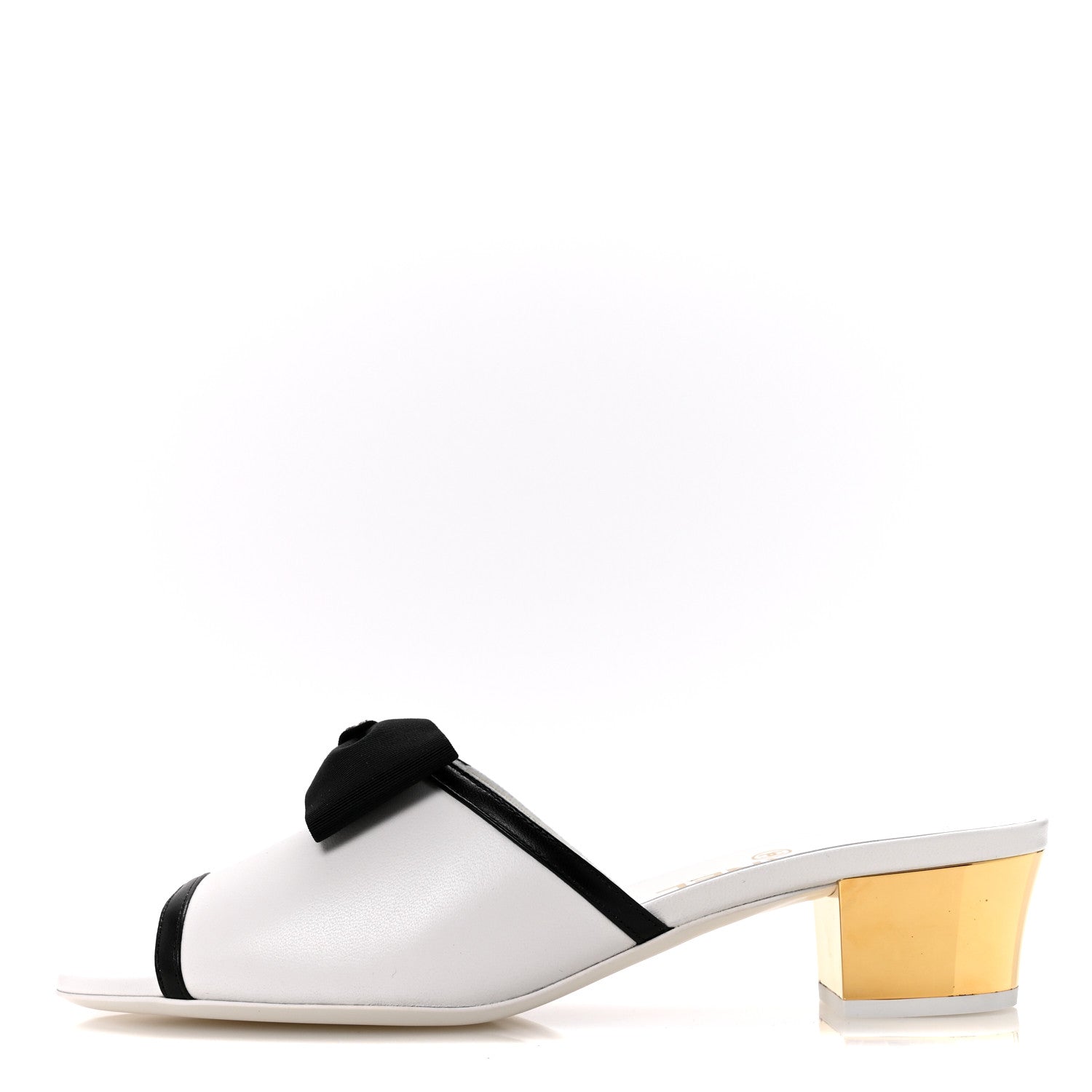 Lambskin Grosgrain Bow Mules 37 White Black