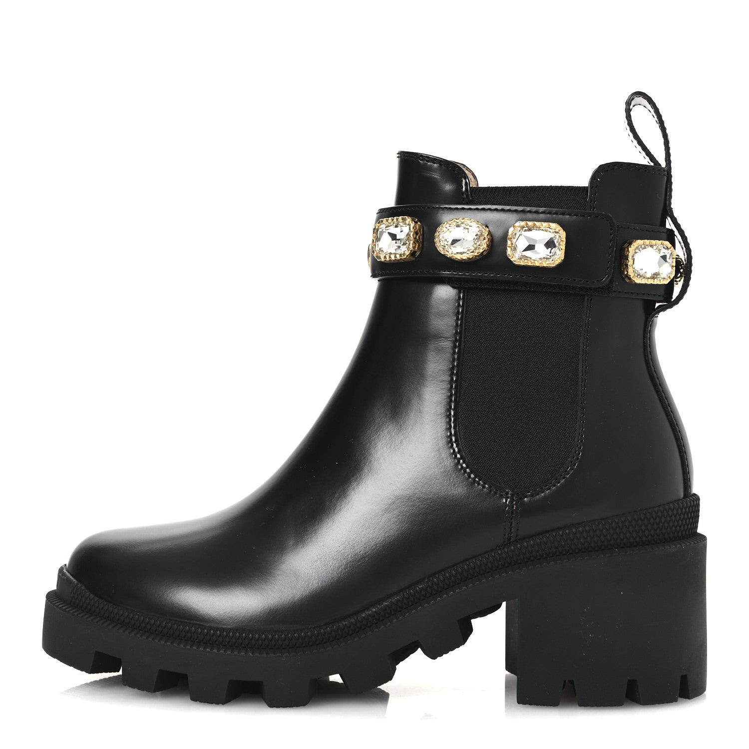 Calfskin Crystal GG Trip Chelsea Ankle Boots 35.5 Black