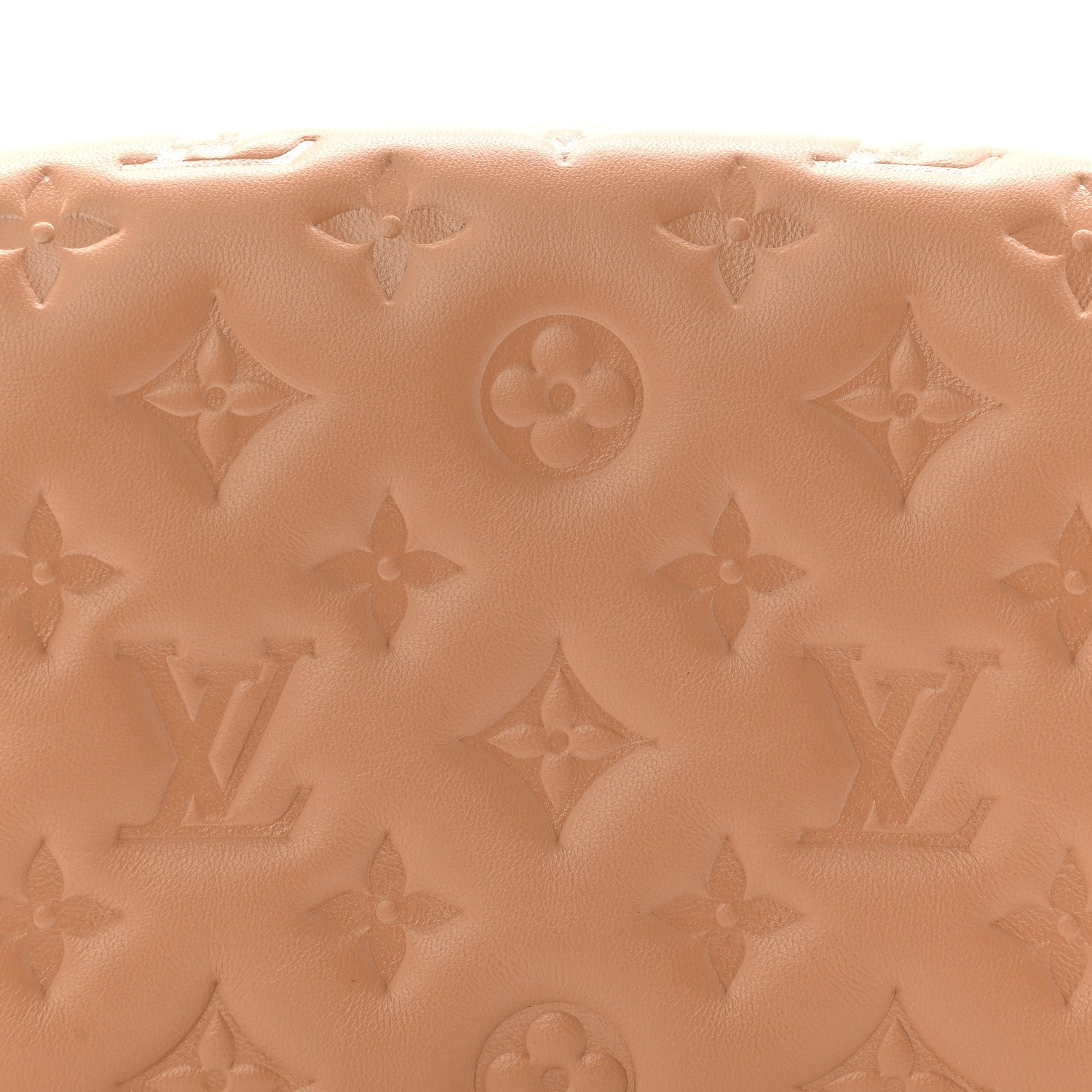 Lambskin Embossed Monogram Pochette Coussin Camel