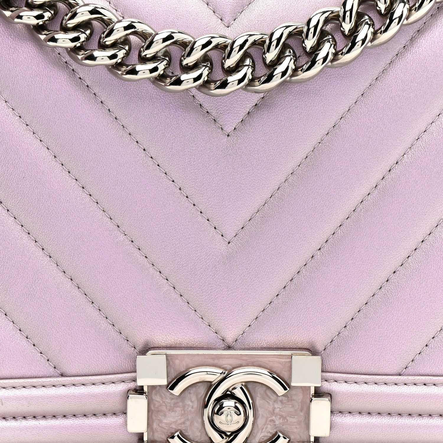 Iridescent Lambskin Chevron Quilted Medium Boy Flap Purple