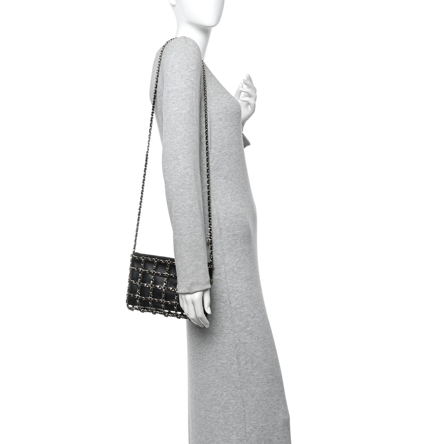 Lambskin Chain Frame Shoulder Bag Black