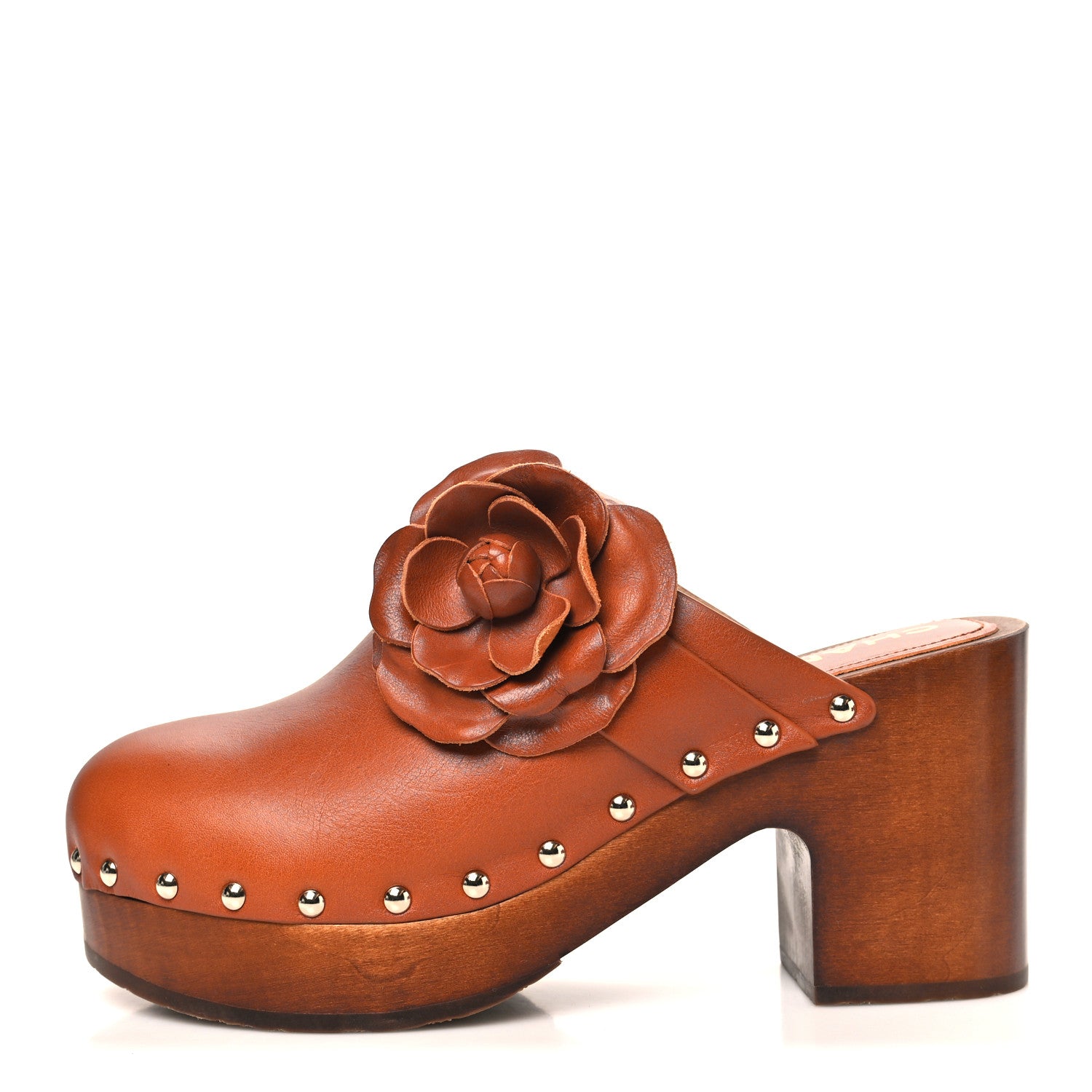 Calfskin Camellia Clogs 38  Brown
