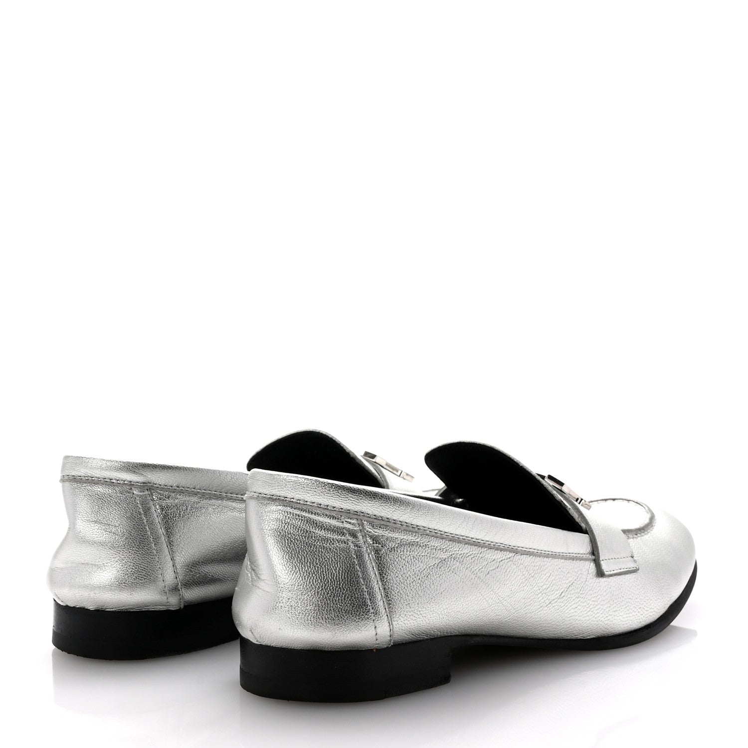 Metallic Calfskin Womens Paris Loafers 37 Silver