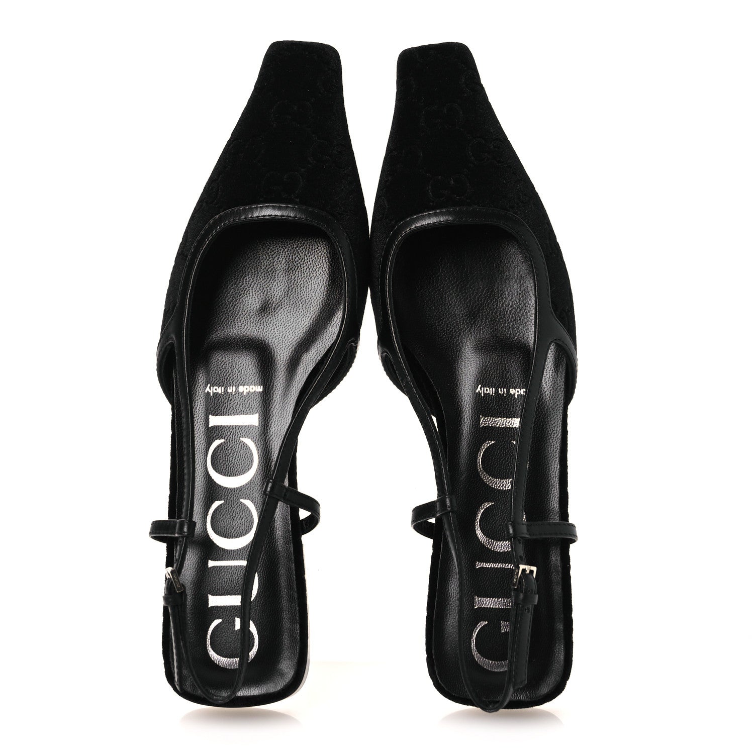 New Velvet Ashmir GG Monogram Malaga Kid Slingback Ballet Flats 37 Black