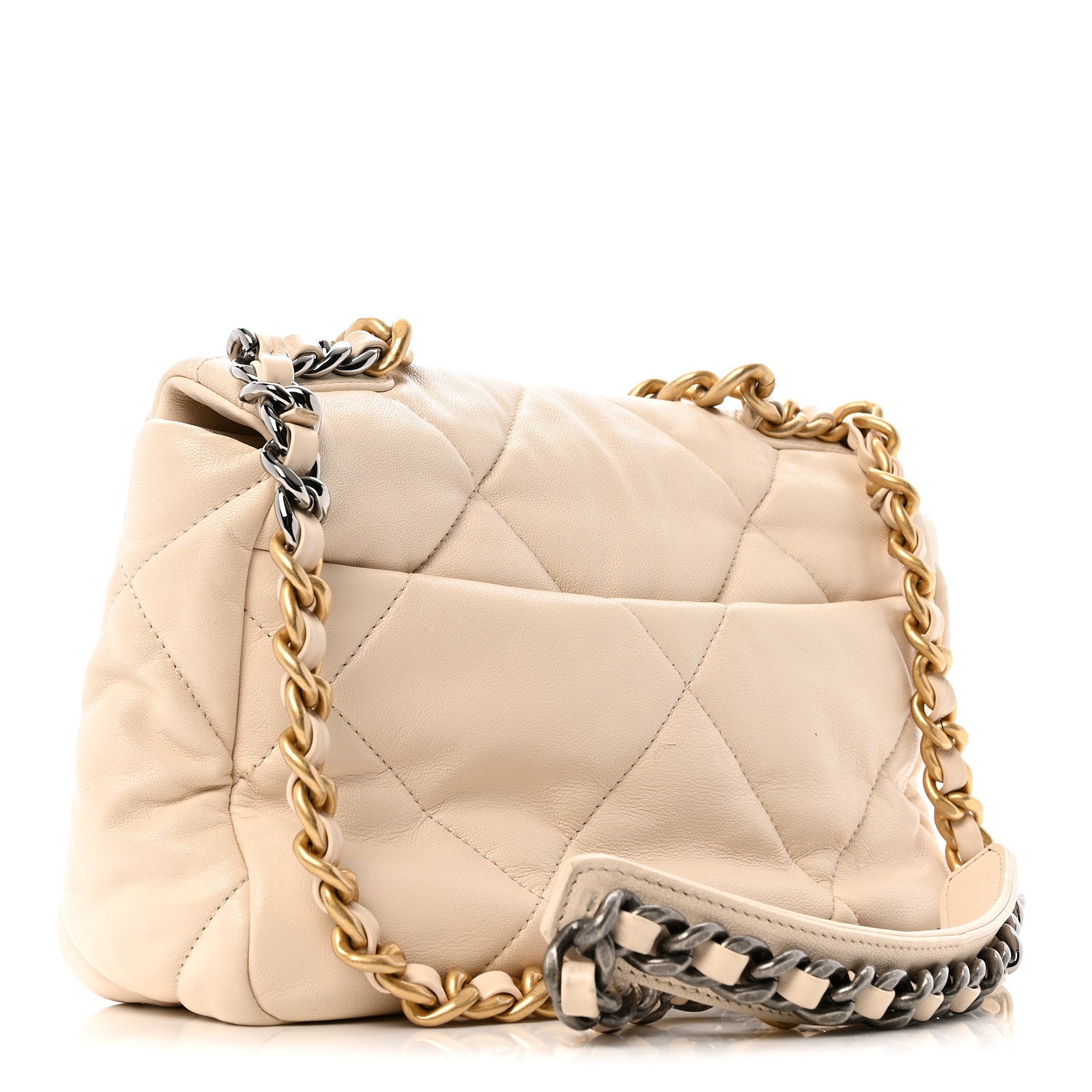 Goatskin Quilted Medium Chanel 19 Flap Light Beige