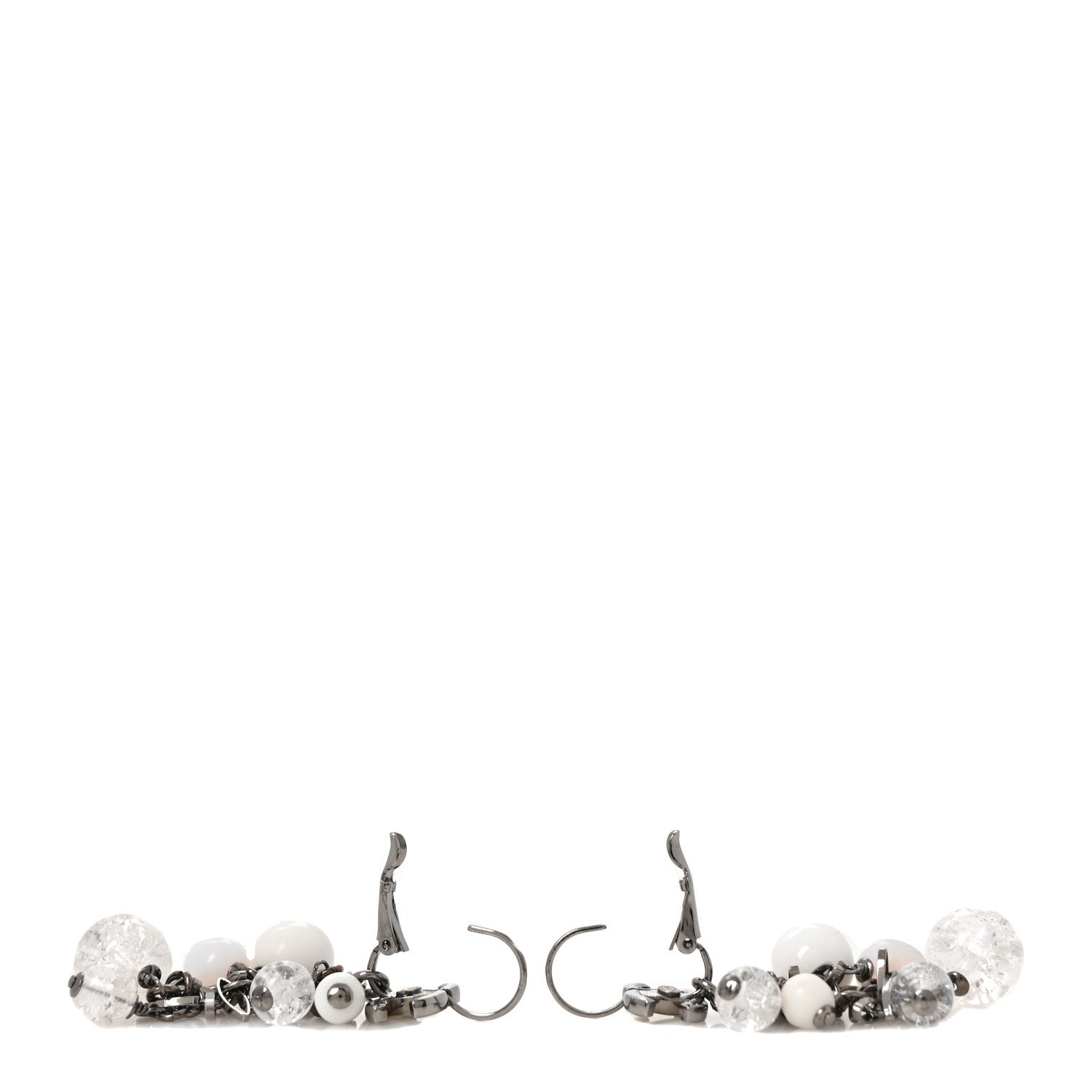 Enamel Beaded CC Drop Earrings White Silver