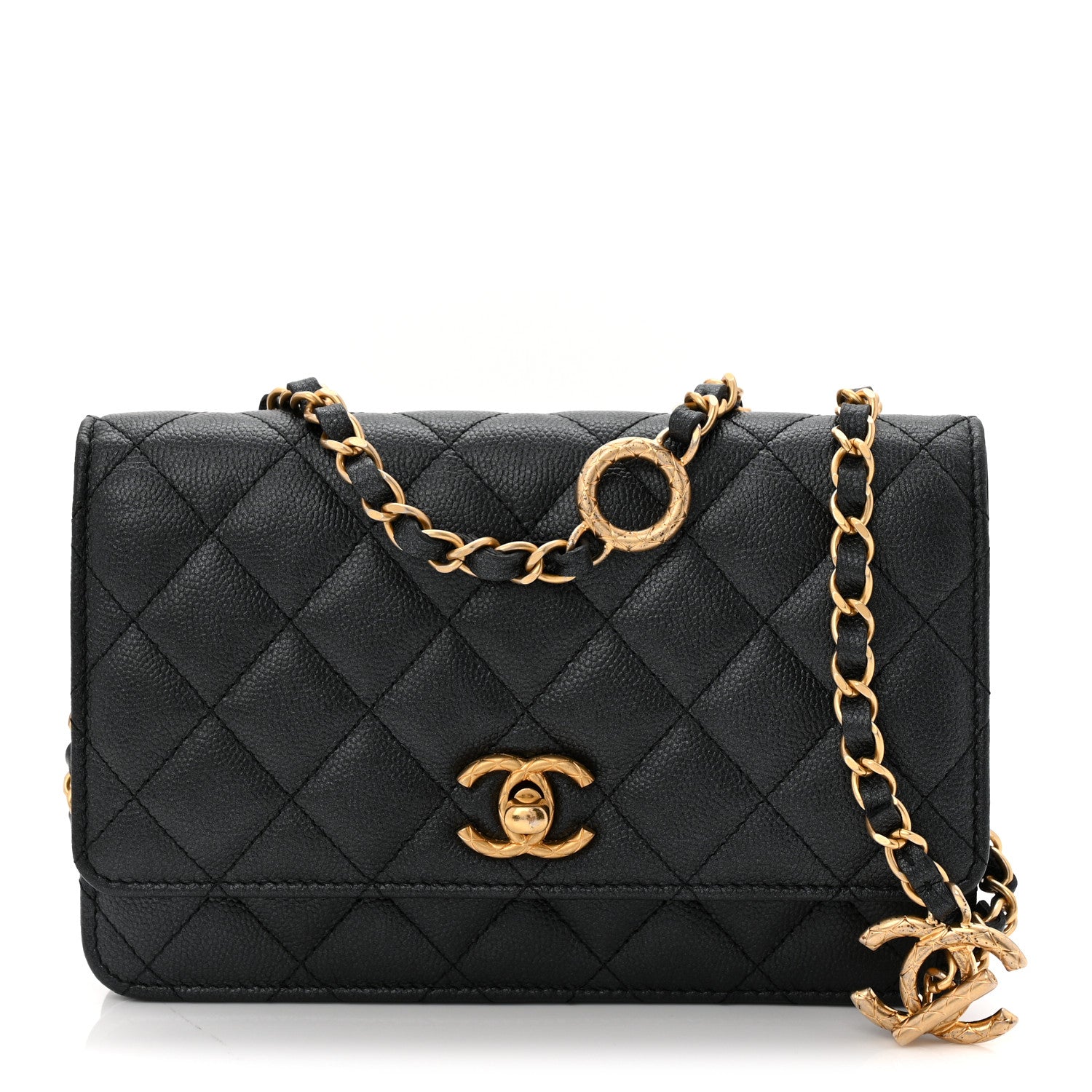 Caviar Quilted CC Turnlock Wallet On Chain WOC Black