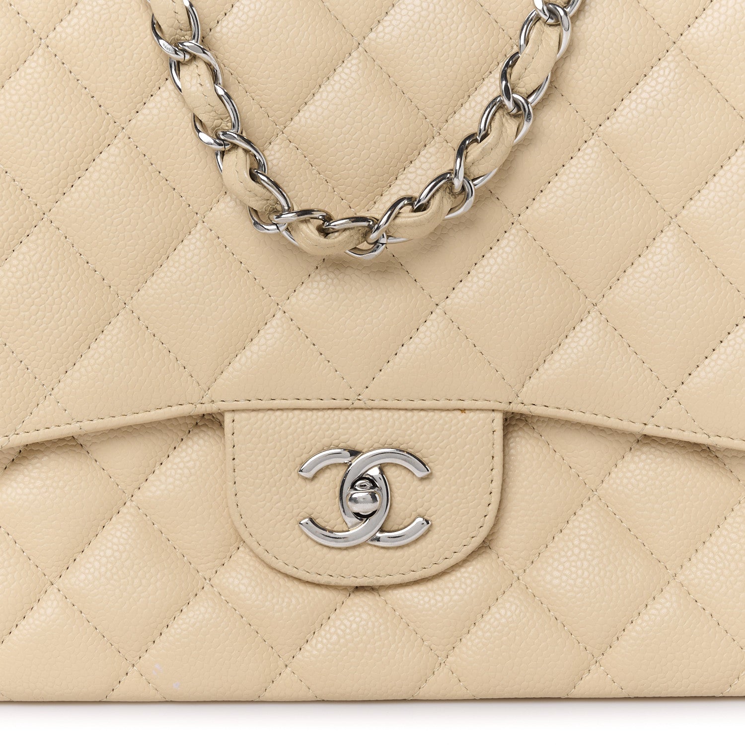 Caviar Quilted Jumbo Single Flap Beige Clair