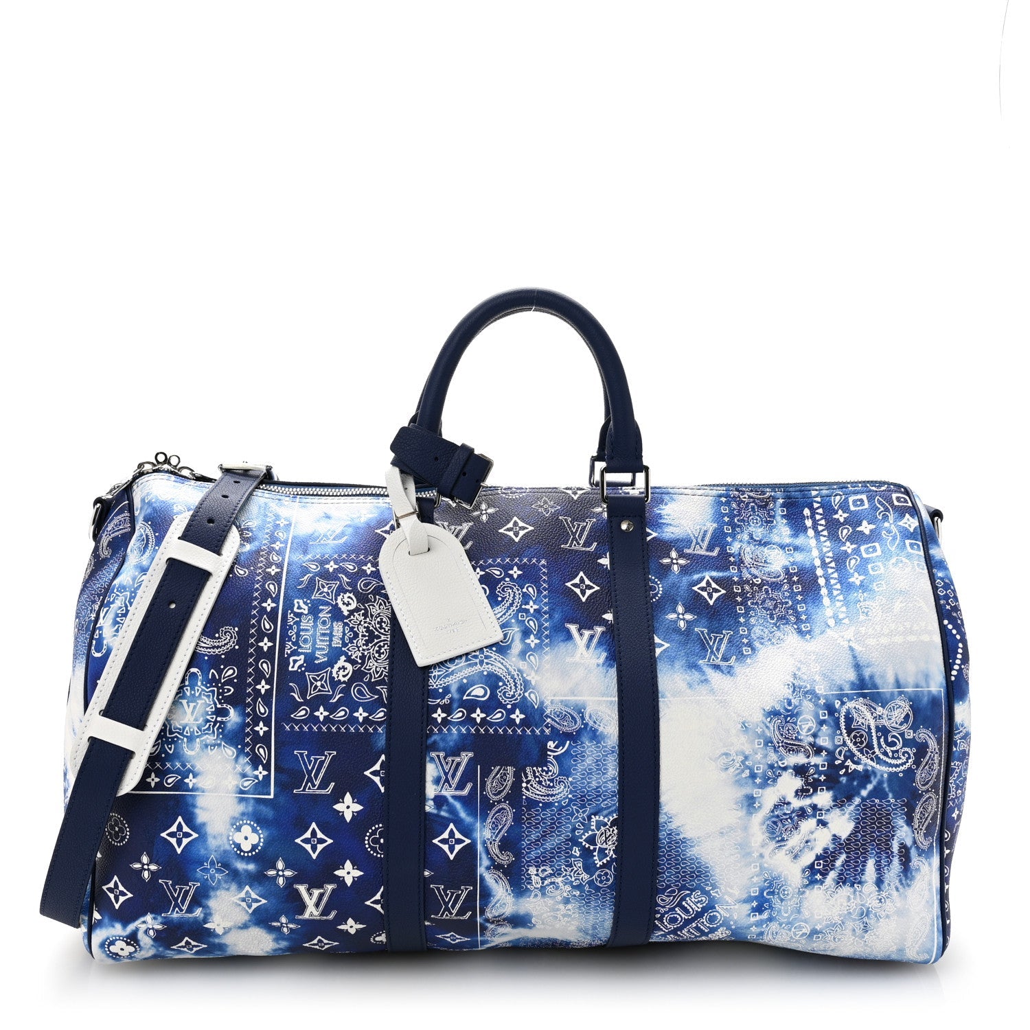 Cowhide Monogram Bandana Keepall Bandouliere 50 Blue