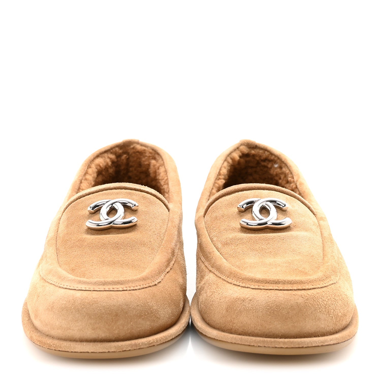 Suede Calfskin CC Loafers 38.5 Dark Beige