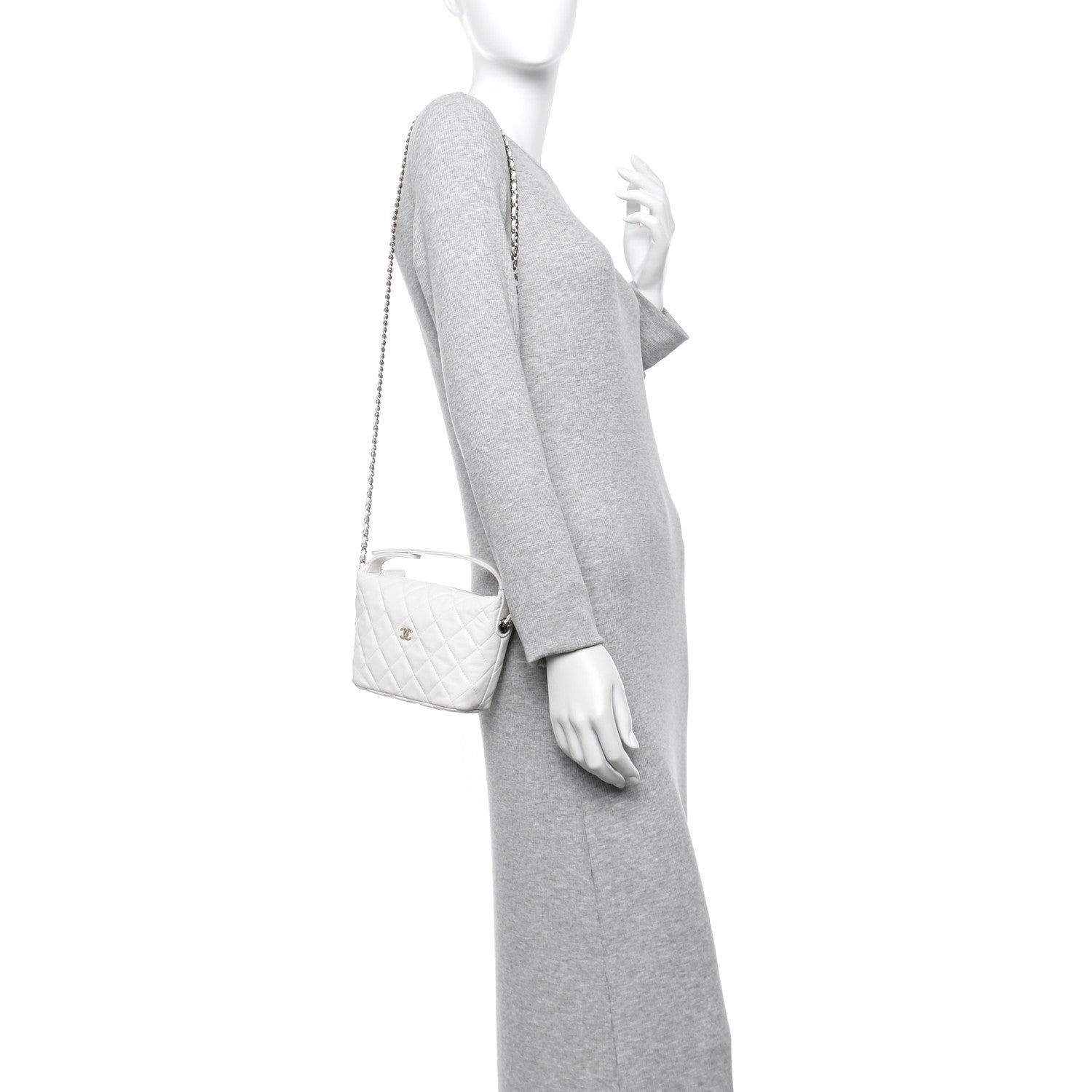 Caviar Quilted Hobo Clutch With Chain White