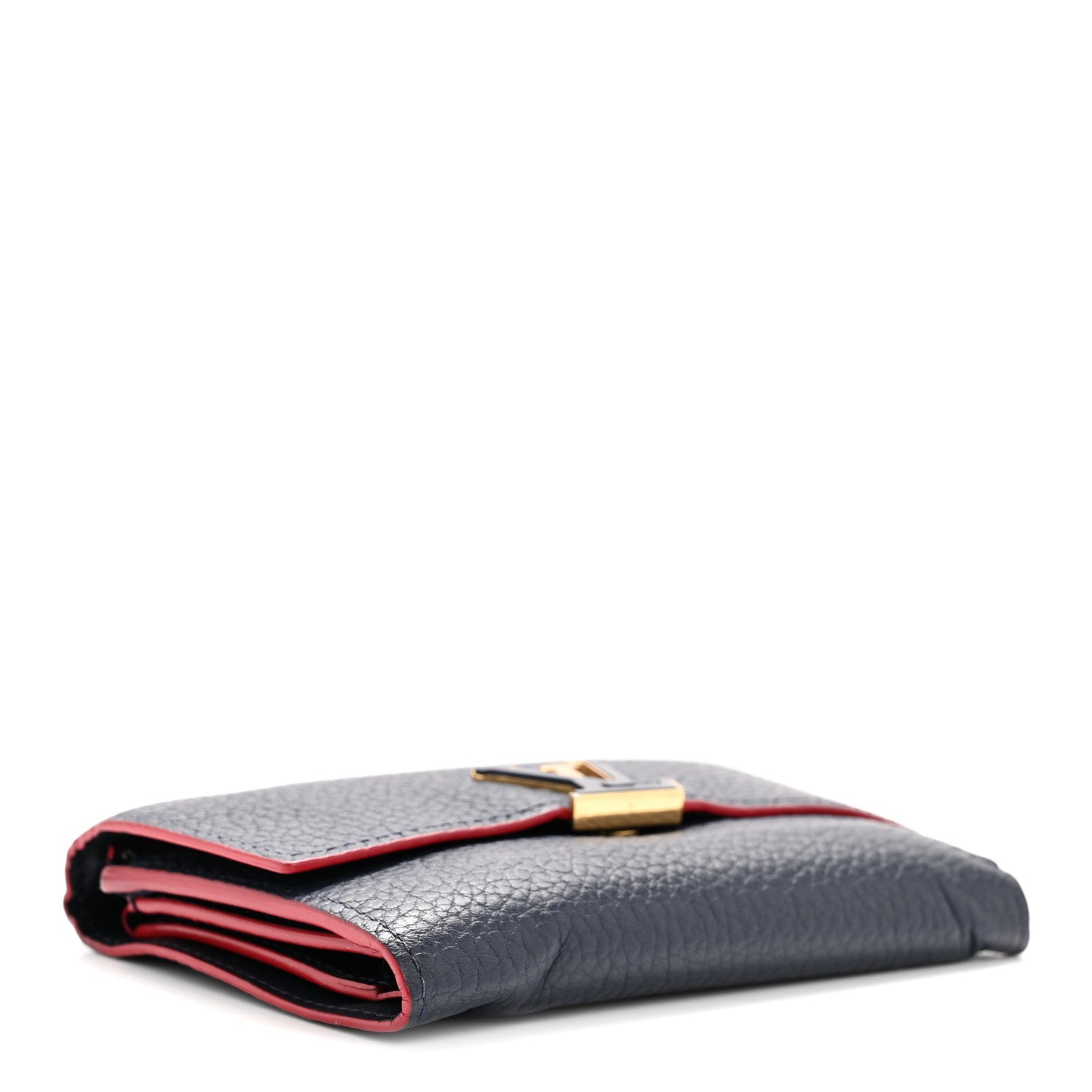Taurillon Capucines Compact Wallet Marine Rouge
