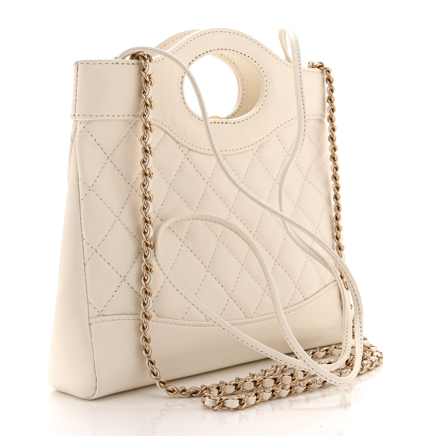 Shiny Lambskin Quilted Mini 31 Shopping Bag White