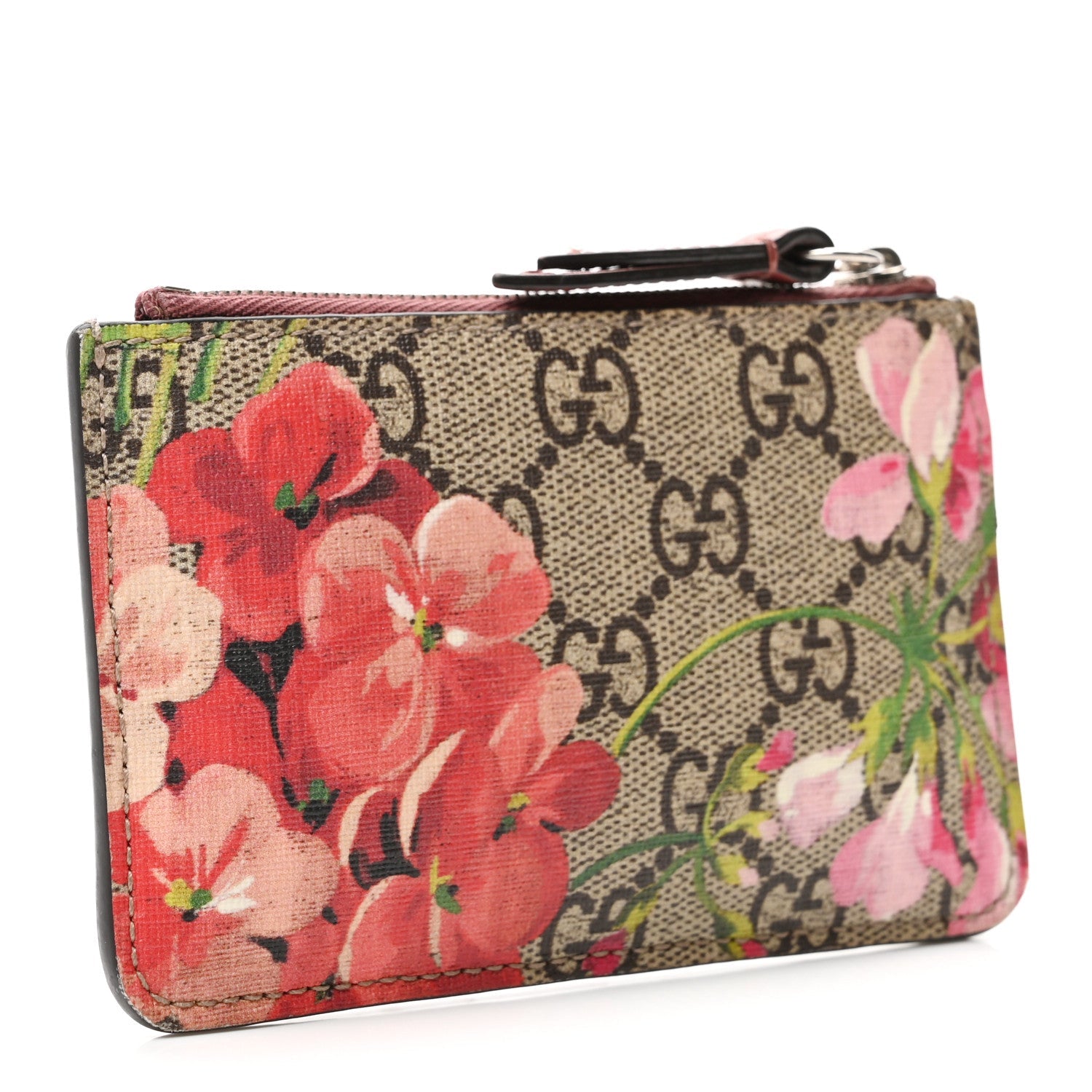 GG Supreme Monogram Blooms Key Ring Coin Case Beige Multicolor Dry Rose
