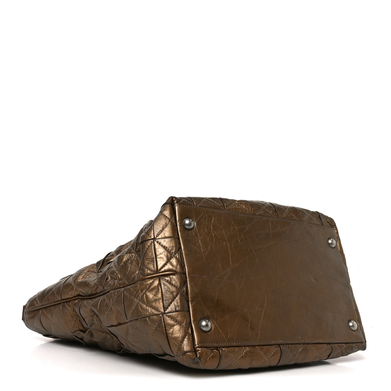 Metallic Aged Calfskin Quilted Origami Tote Bronze