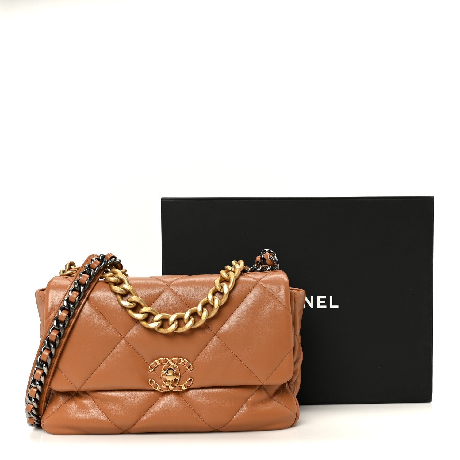 Lambskin Quilted Large Chanel 19 Flap Brown