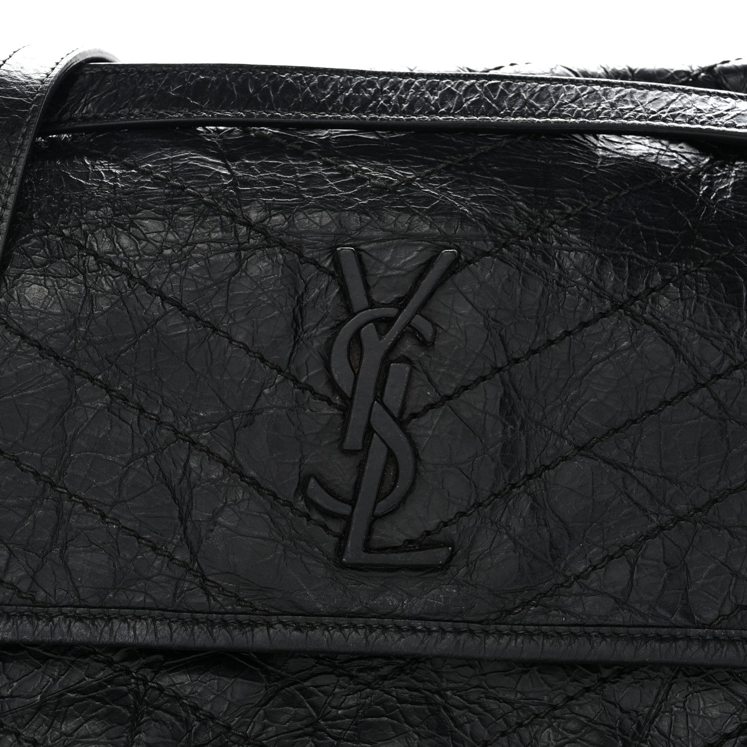 Crinkled Calfskin Matelasse Monogram Medium Niki Chain Satchel Black