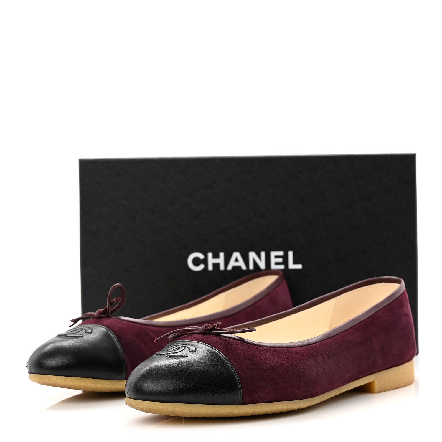 Suede Lambskin Cap Toe CC Ballerina Flats 41 Burgundy Black