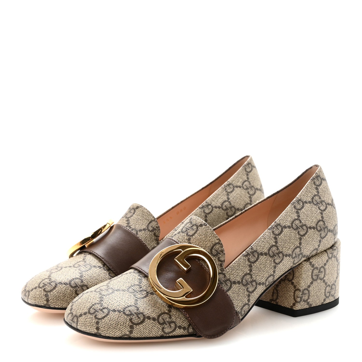 GG Supreme Monogram Malaga Kid Blondie Pumps 35.5 Beige Ebony New Acero