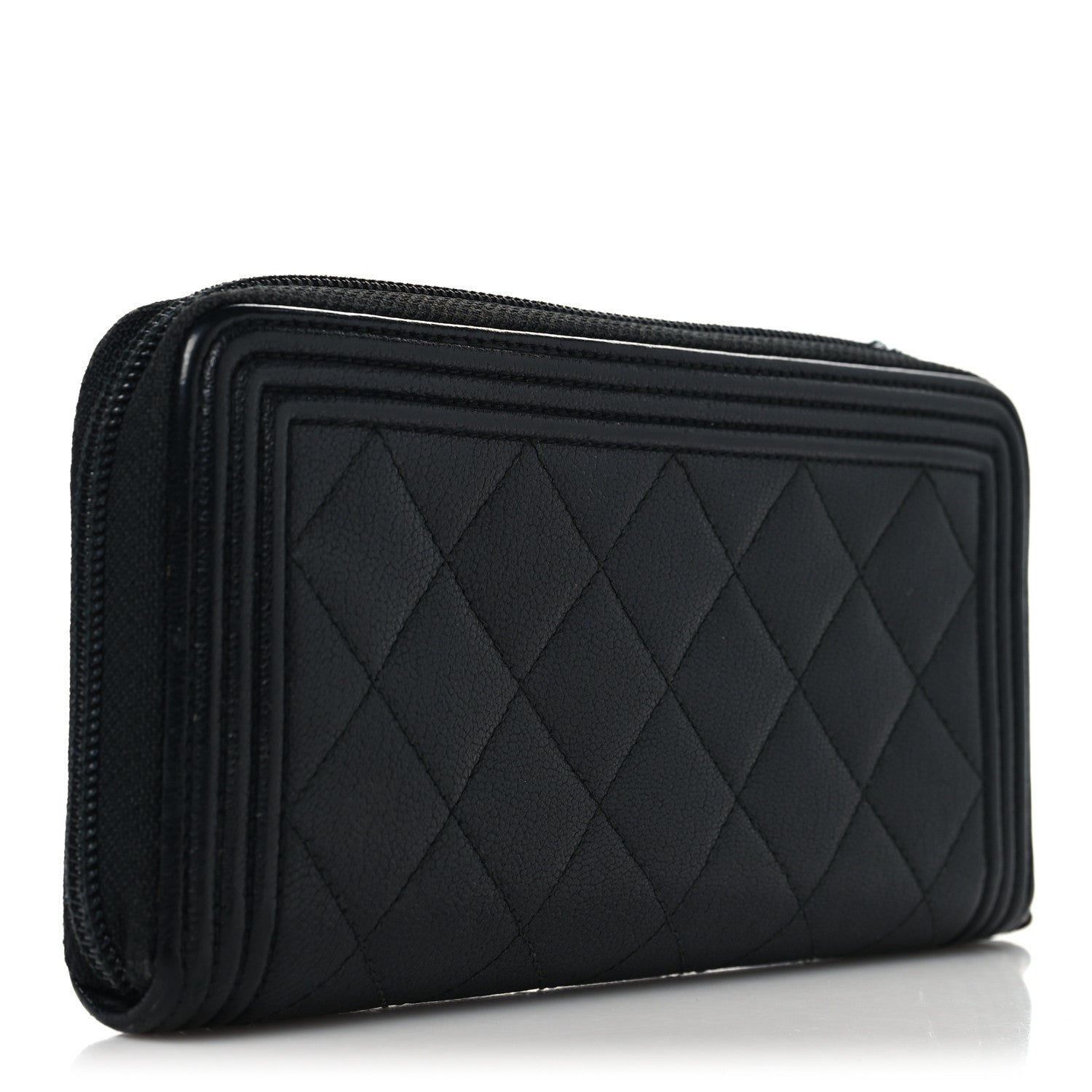 Caviar Quilted Boy Long Zip Around Wallet Black