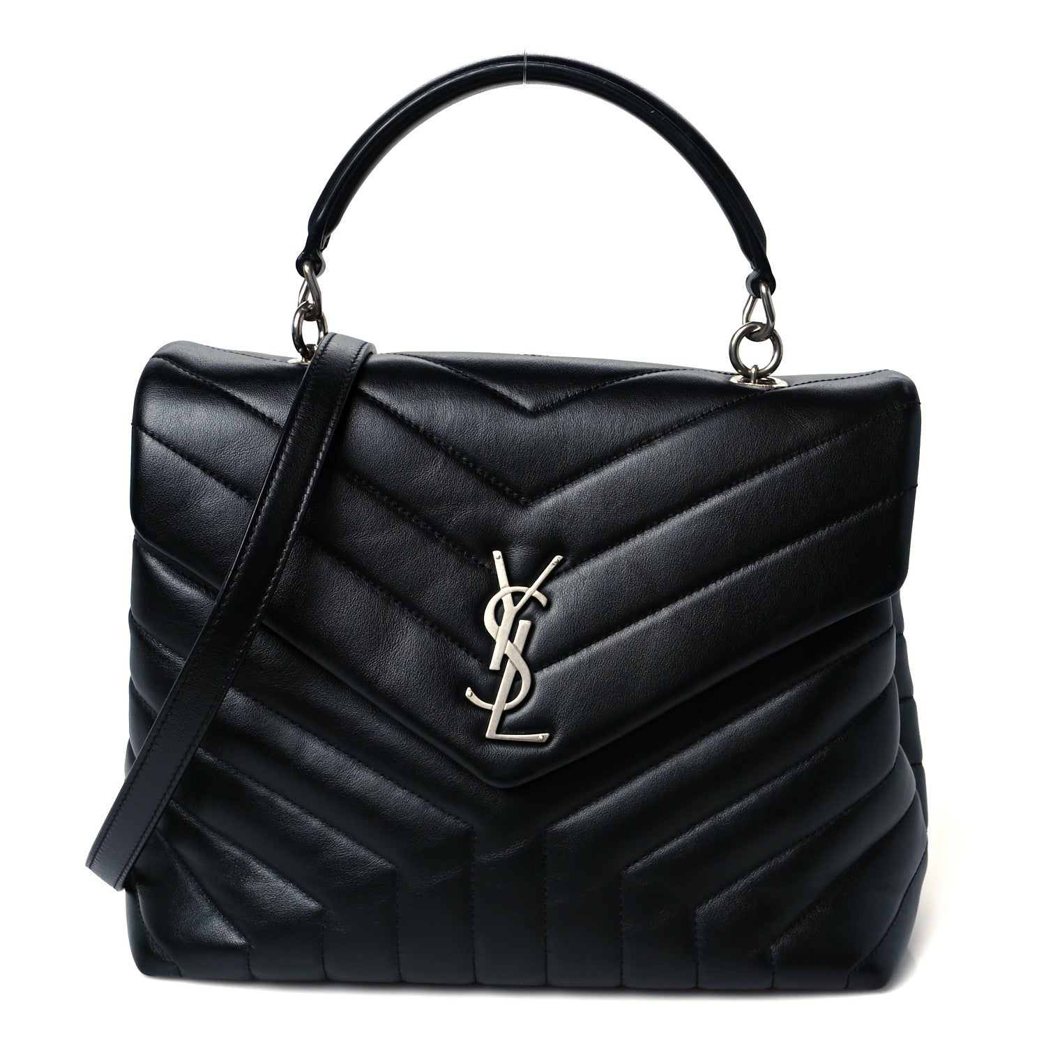 Calfskin Y Quilted Monogram Medium Loulou Satchel Black